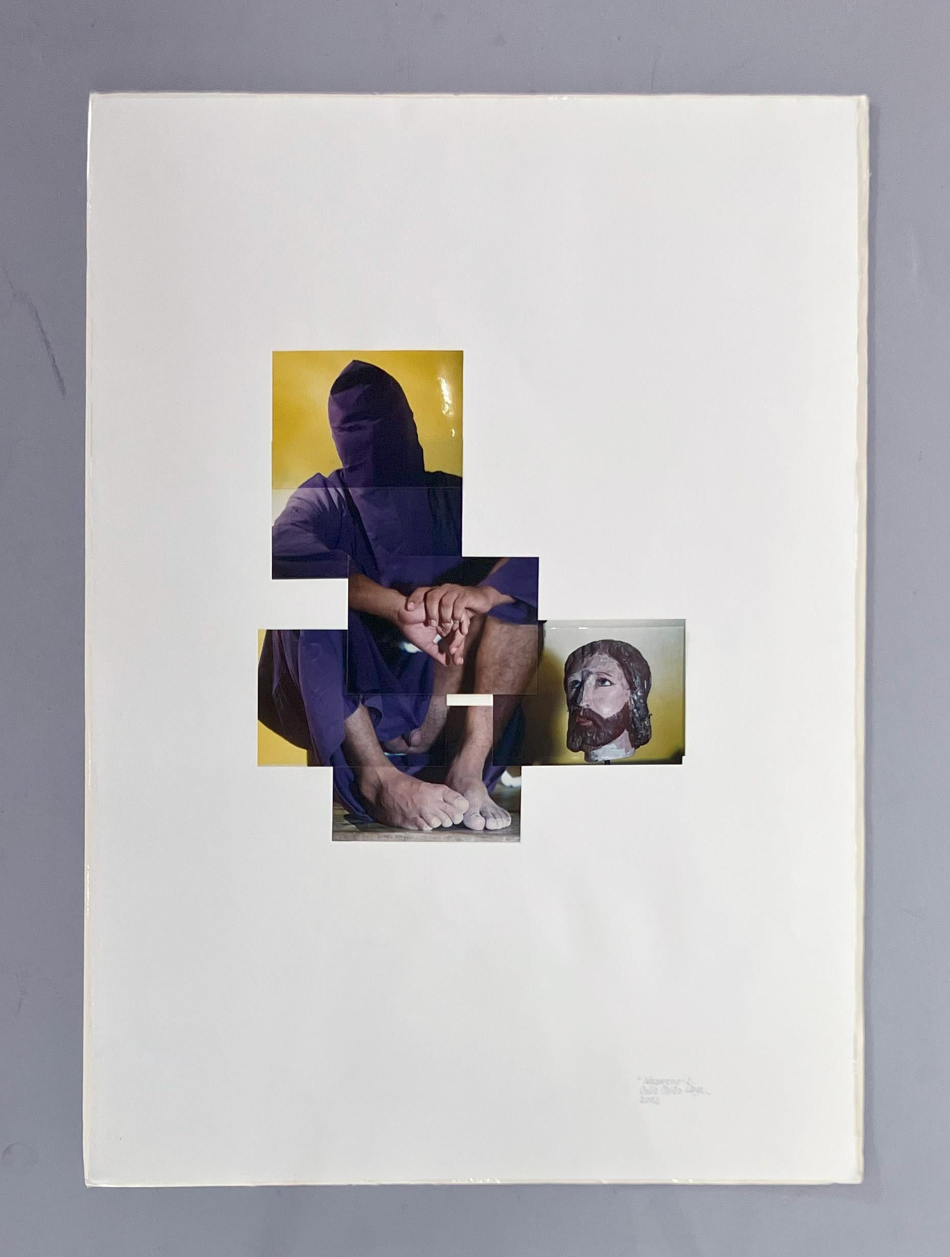 Nazareno #2, 2002 von Celso José Castro Daza
Aus der Serie Buscando Papá. Fotocollage
Einzigartige Fotocollage
Blattgröße: 40 in. H x 27.5 in. W
Ungerahmt

Diese einzigartigen fotografischen Arbeiten des Künstlers Celso Castro entstanden, als der