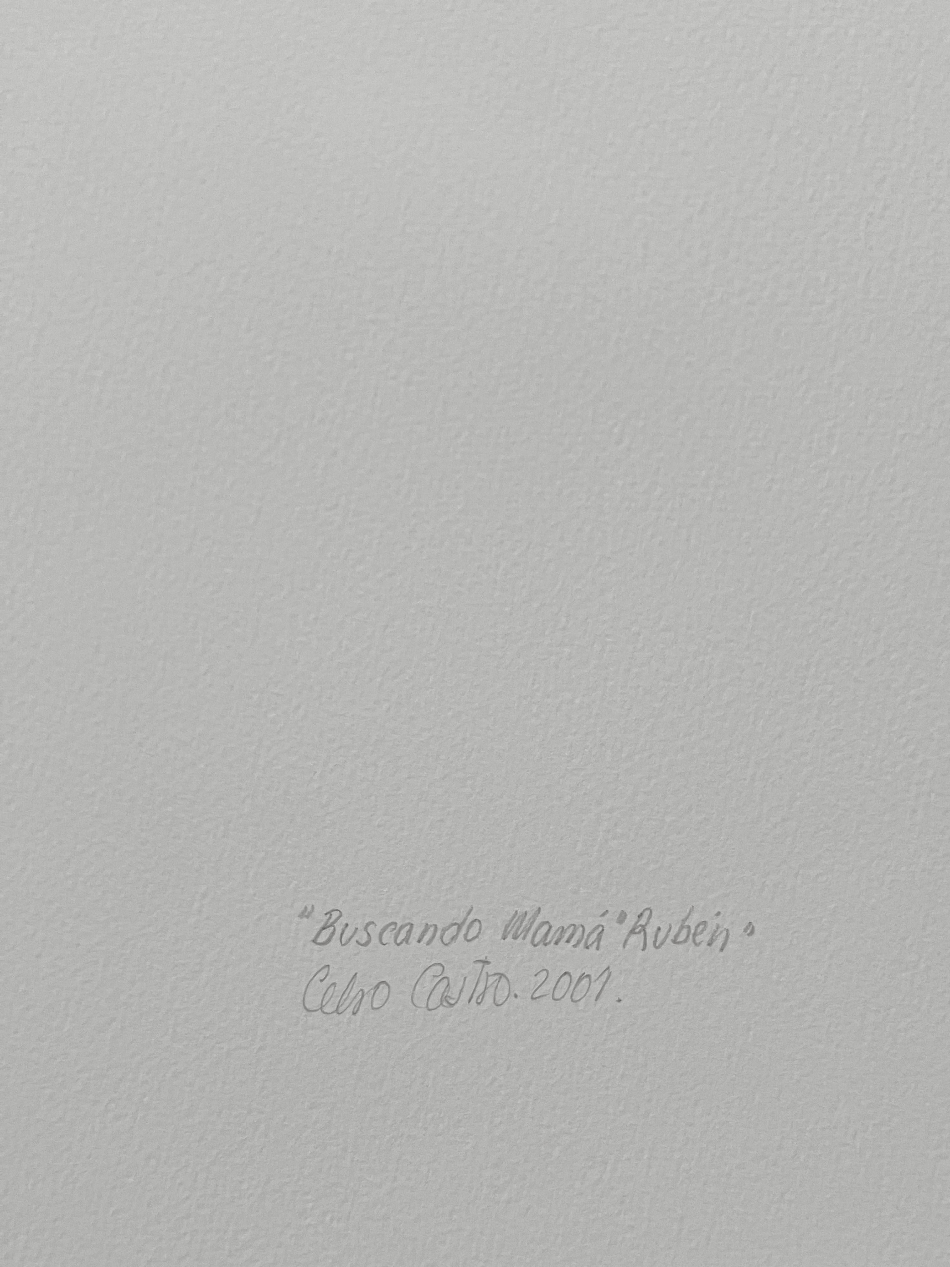 Ruben. Aus der Serie Buscando Mamá. Fotocollage (Beige), Nude Photograph, von Celso José Castro Daza