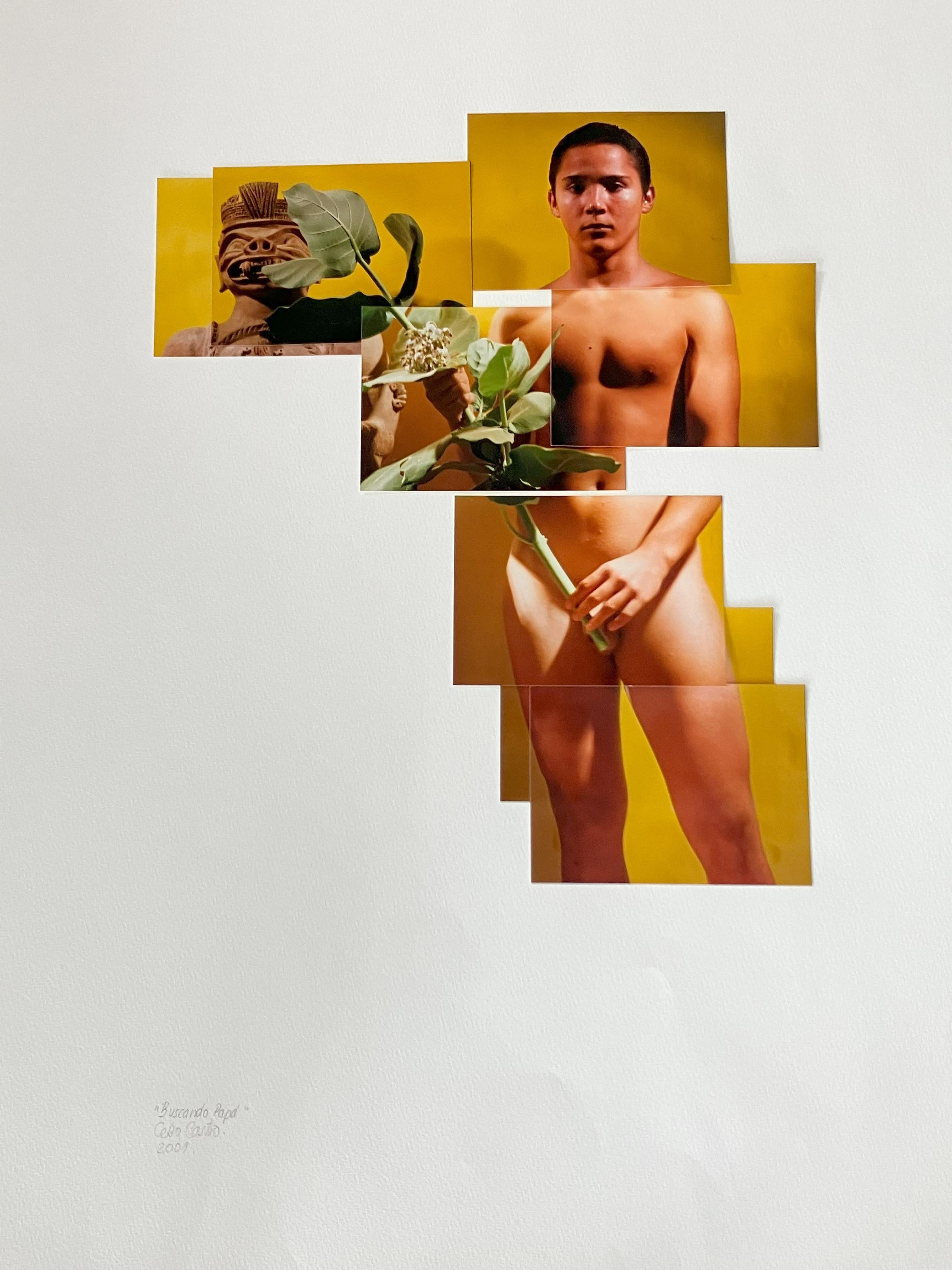 Sin título. De la serie Buscando Papá. Collage fotográfico - Color Photograph Amarillo de Celso José Castro Daza