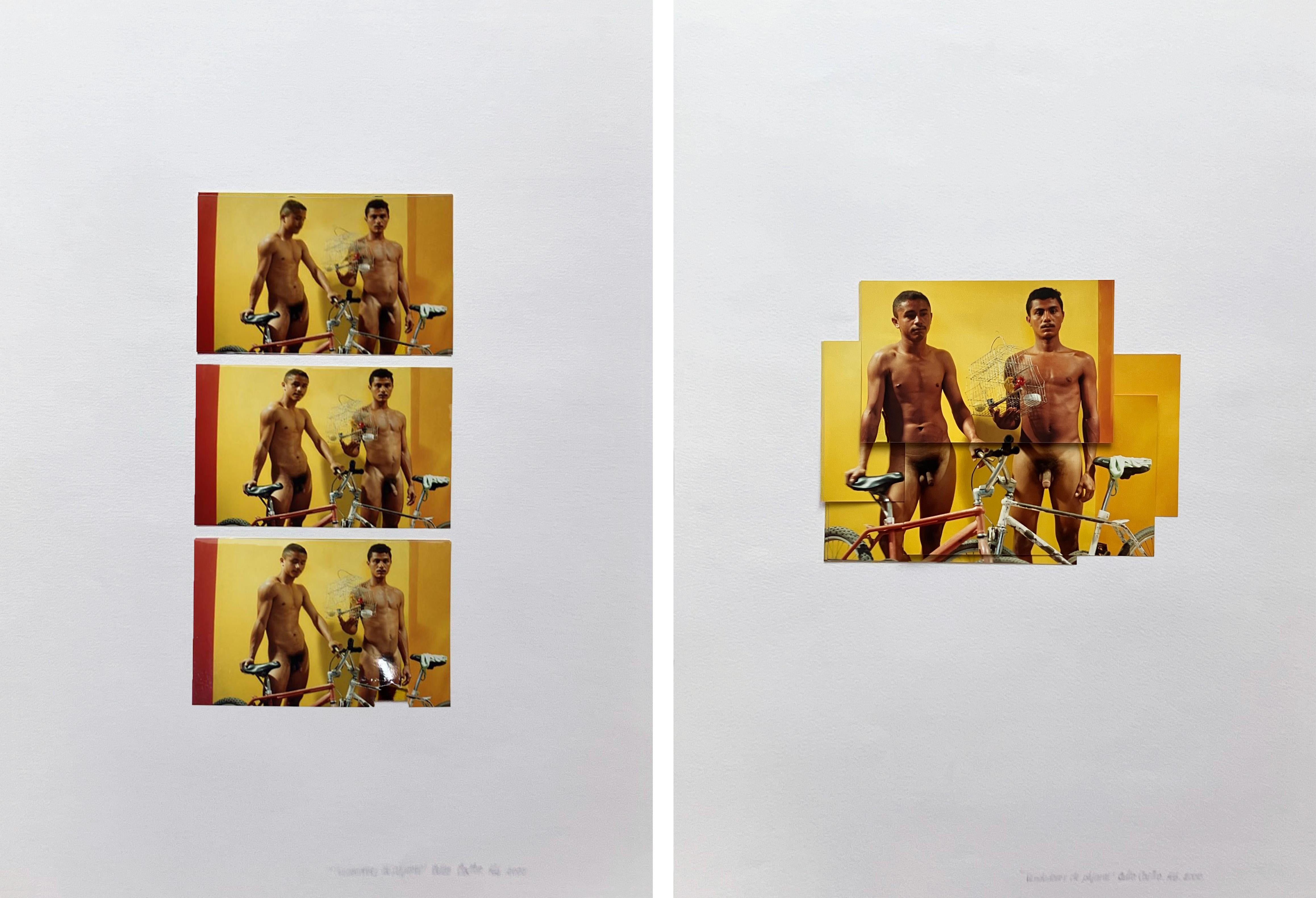 Celso José Castro Daza Nude Photograph – Vendedores de pájaros Feb, Diptychon. Aus der Serie Guerreros. Fotocollage
