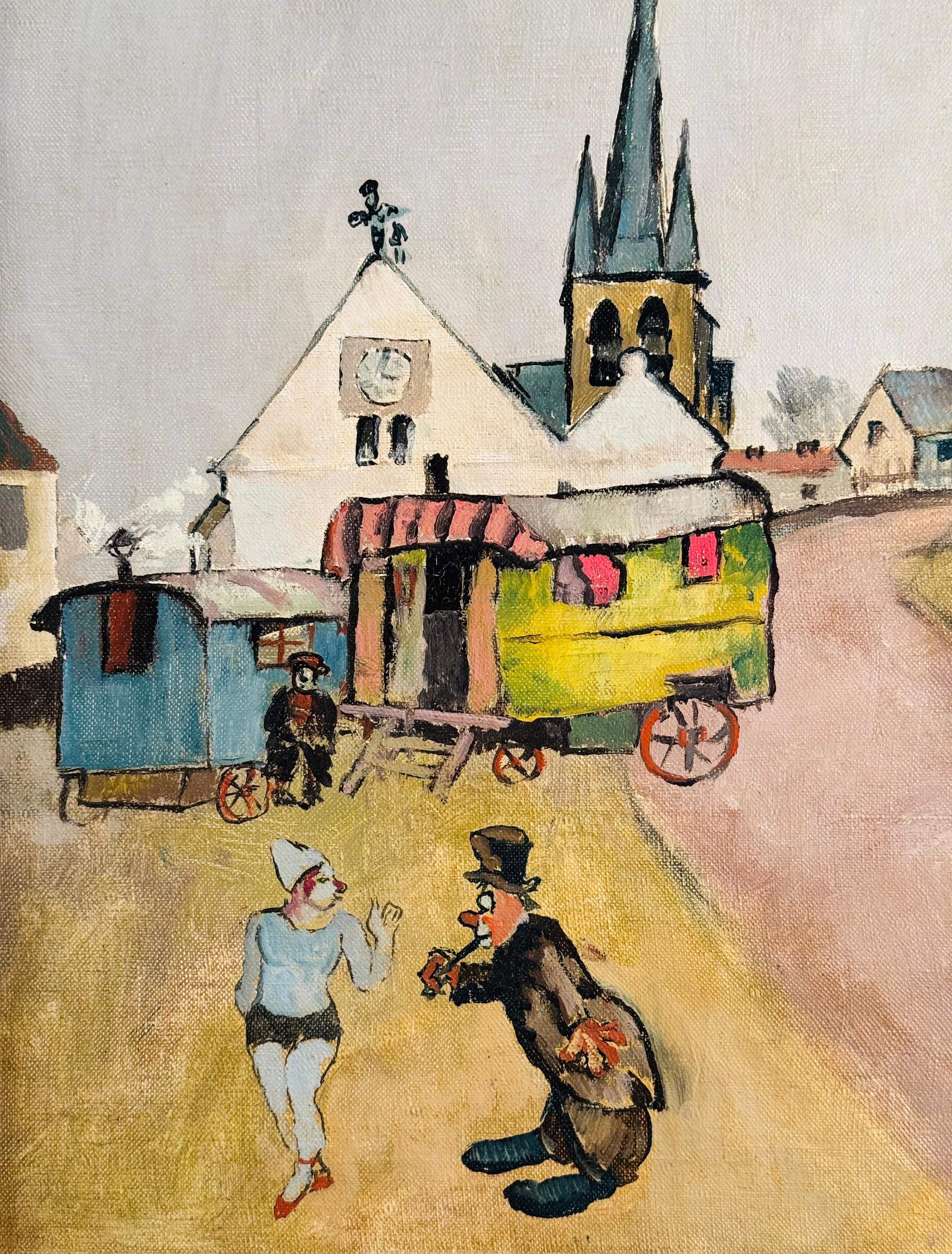 I visitatori della fiera davanti alle roulottes - Painting Fauvismo di Celso Lagar