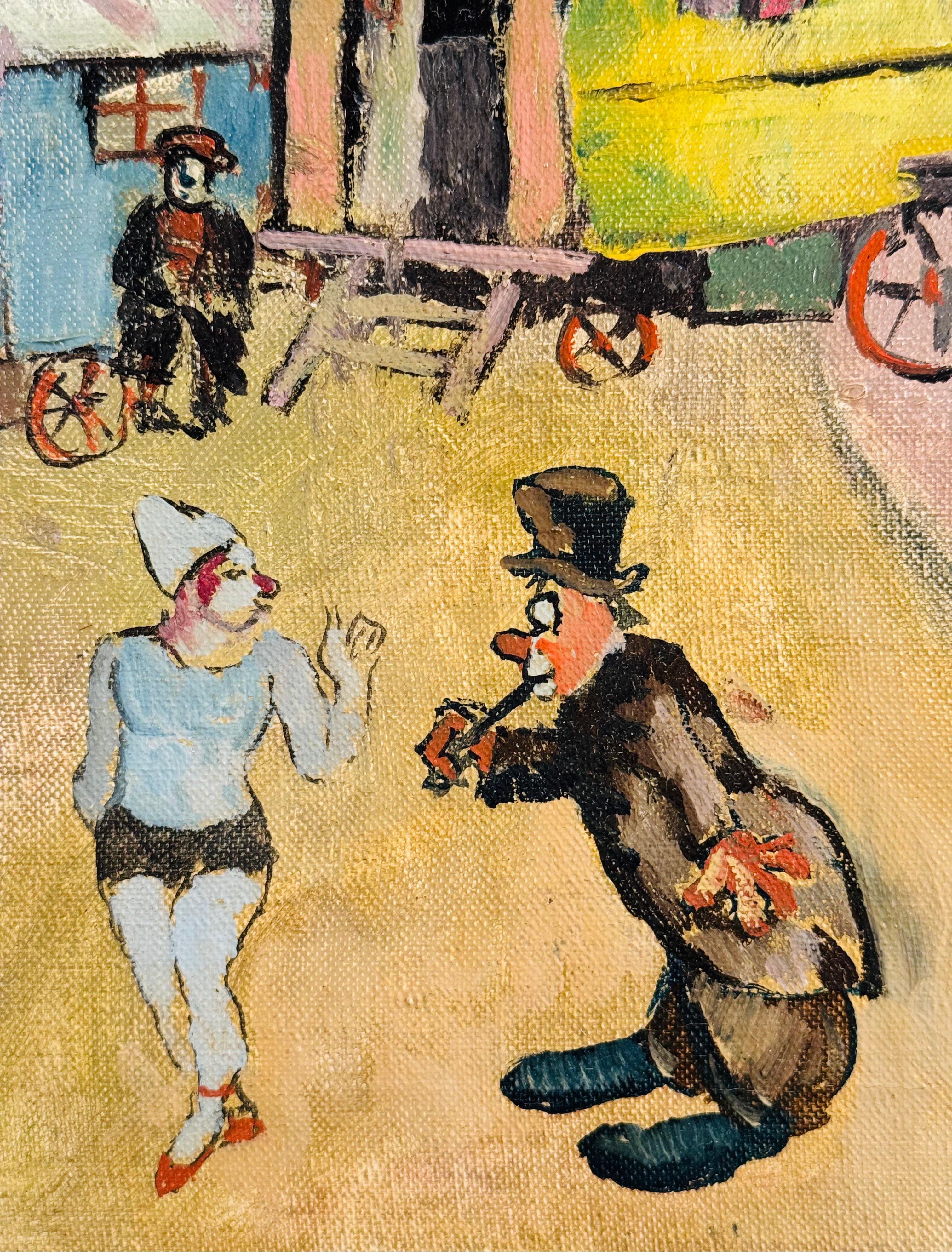 CELSO LAGAR
Spagnolo, 1891 - 1966
I VISITATORI DELLA FIERA DAVANTI ALLE ROULOTTES
firmato 