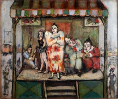 "Les Clowns", 20th Century Oil on Cardboard by Spanish Artist Celso Lagar