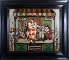 "Les Clowns", 20th Century Oil on Cardboard by Spanish Artist Celso Lagar