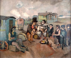 "Les Saltimbanques", 20th Century Oil on Canvas by Spanish Artist, Celso Lagar