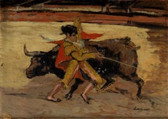 « Tauromaquia », huile sur panneau de bois du 20e siècle de l'artiste espagnol Celso Lagar