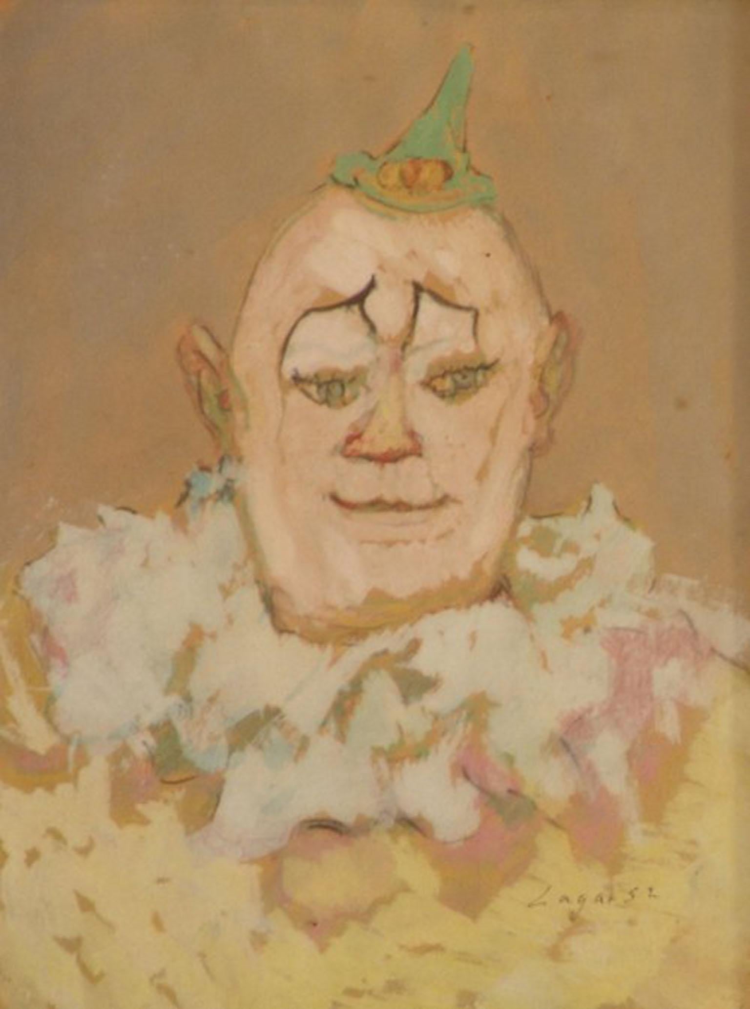 "Il clown", gouache su cartone del XX secolo dell'artista spagnolo Celso Lagar