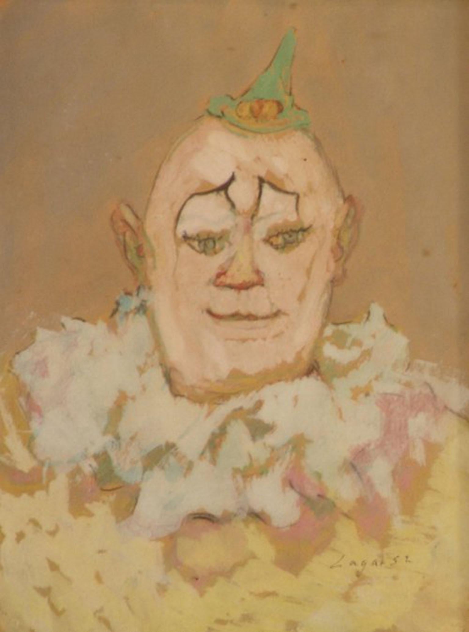 „Der Clown“, Gouache auf Karton des spanischen Künstlers Celso Lagar, 20. Jahrhunderts