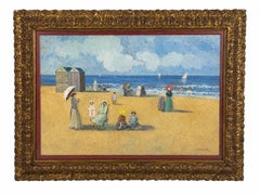 Seaside Beach Scene, Oil on Panel by Celso Miranda