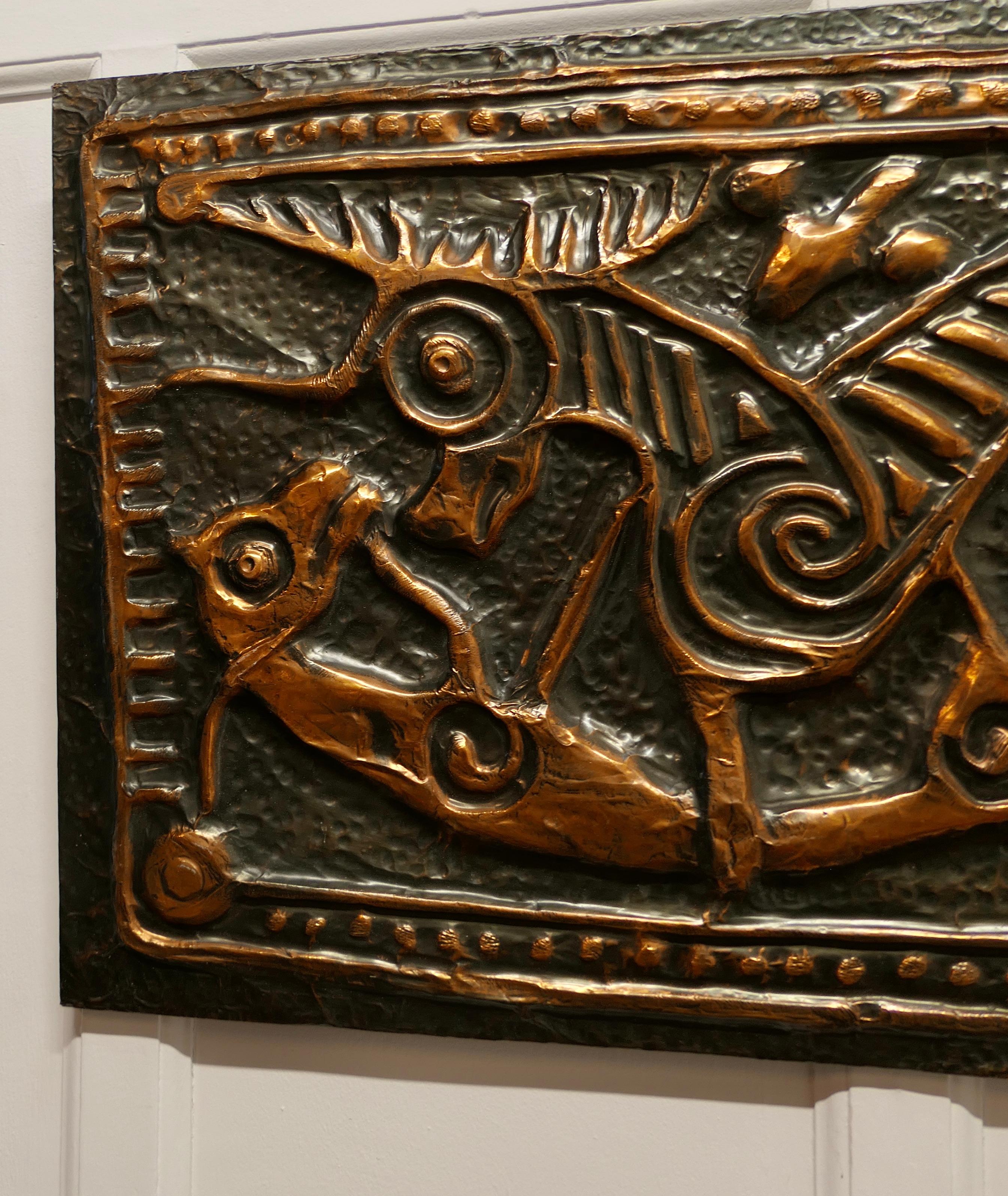 Folk Art Celtic Art Copper Mural from Ireland, Celtic Animals  Hand made beaten copper For Sale