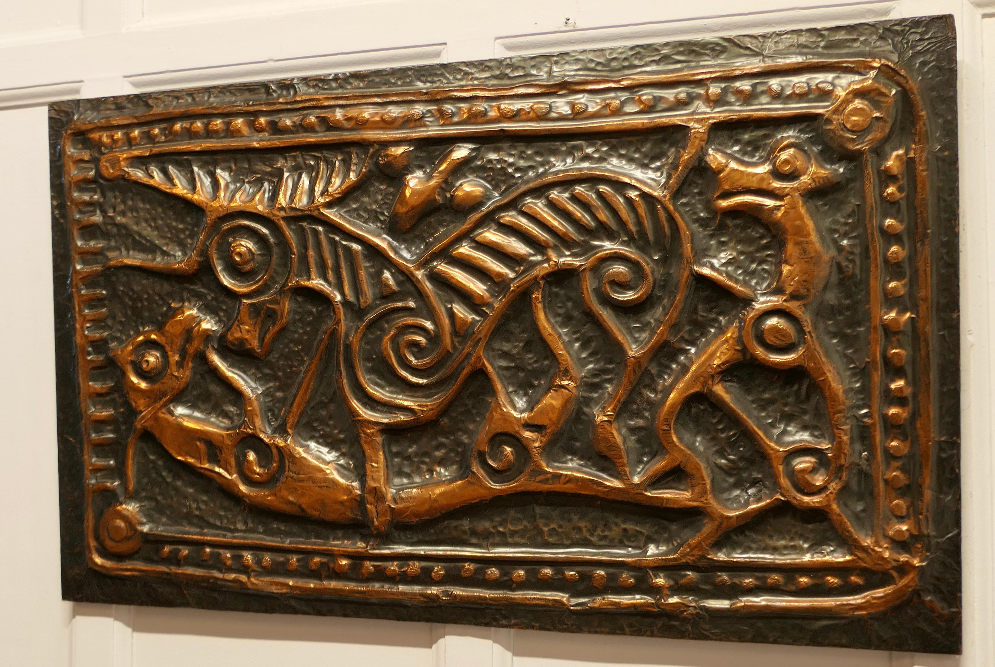 Celtic Art Copper Mural from Ireland, Celtic Animals  Hand made beaten copper For Sale 3