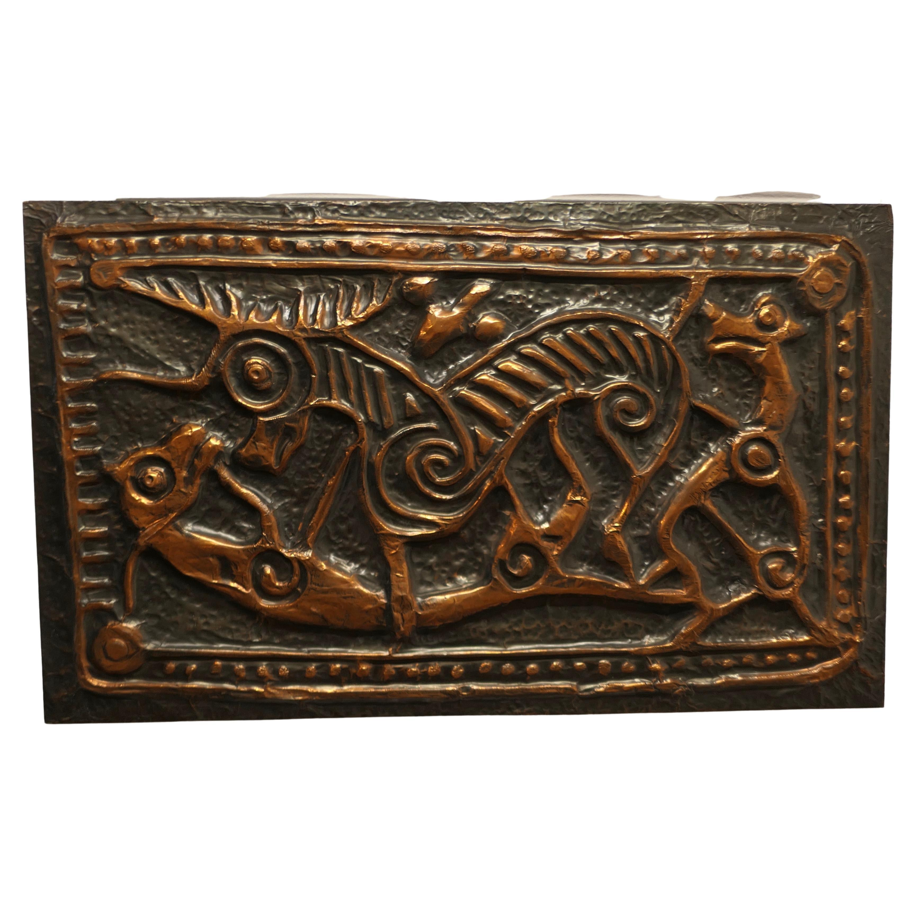 Celtic Art Copper Mural from Ireland, Celtic Animals  Hand made beaten copper For Sale