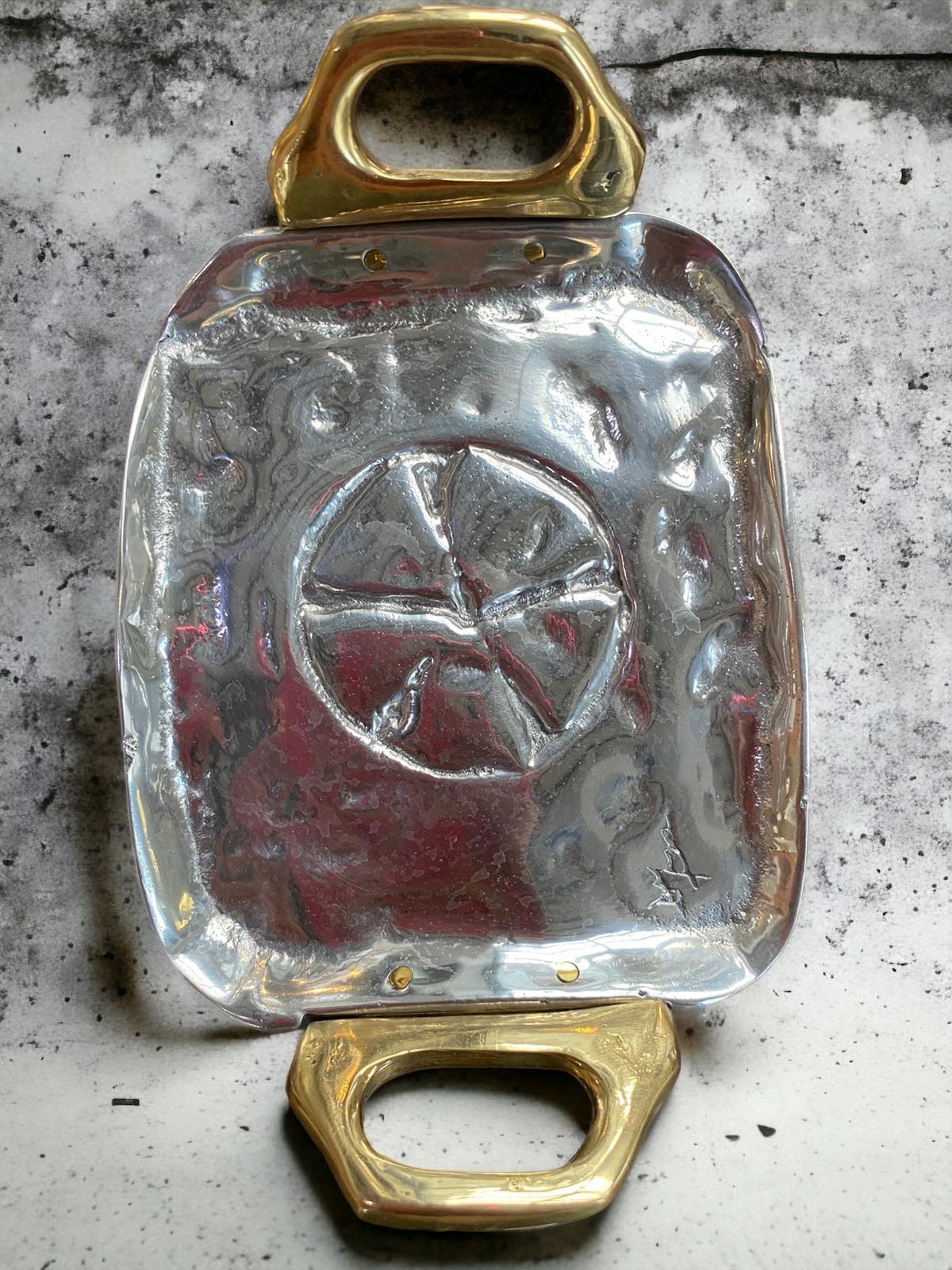 Brutalist Celtic Card Tray Gold Silver Desk Tray E005 Handmade in Spain For Sale
