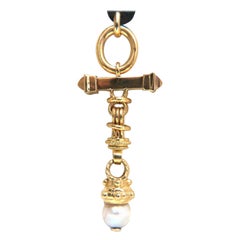 Celtic Cross Dangling Toggle Charm Pearl Pendant 18 Karat Gold