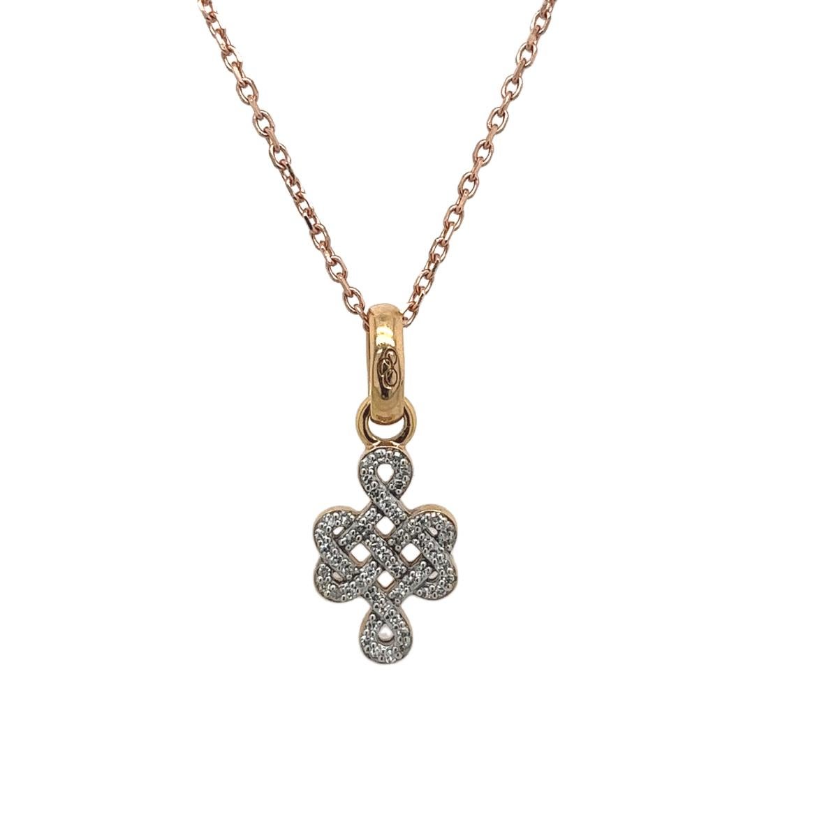 Round Cut Celtic Diamond Cross Attached on 14ct Rose Gold Chain For Sale