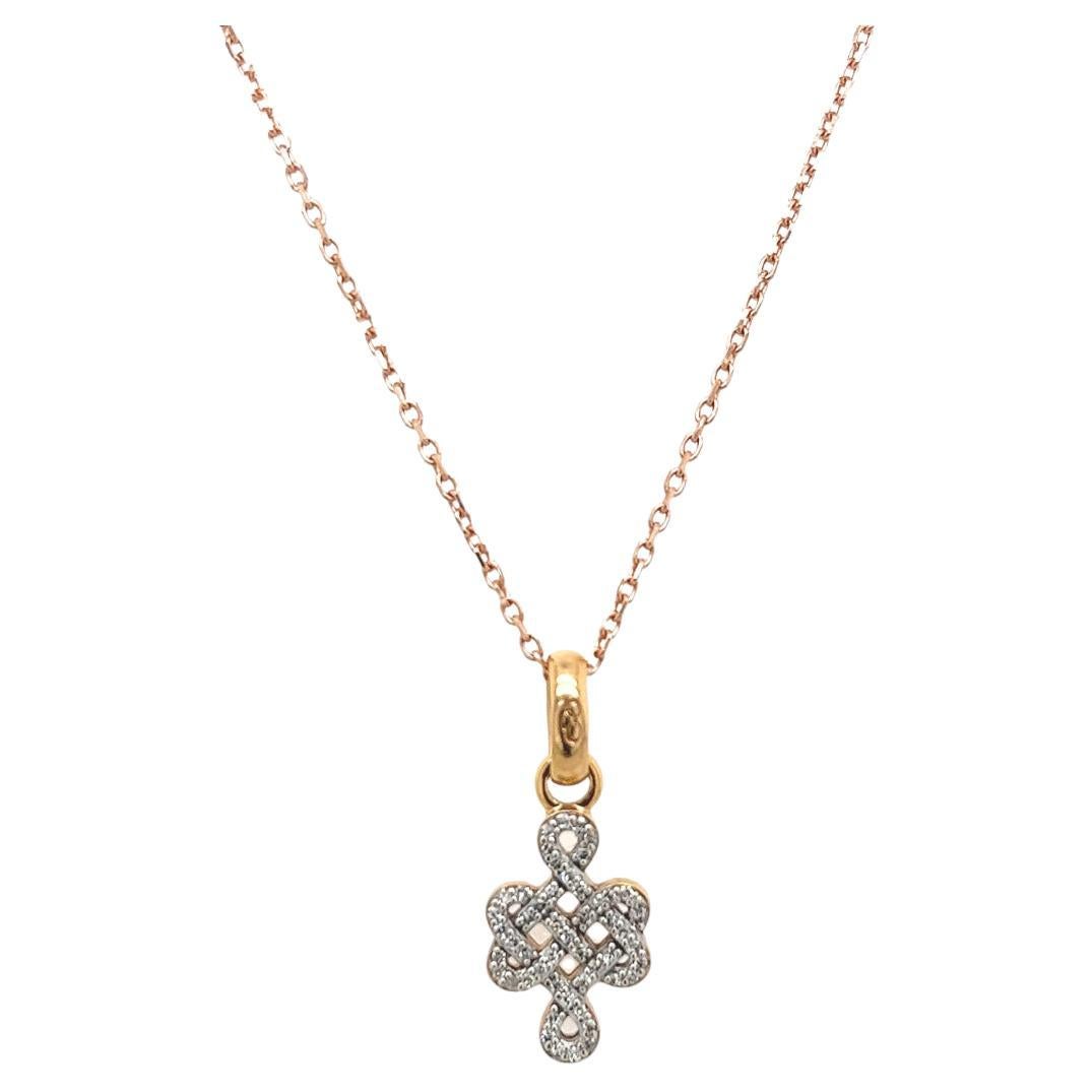 Celtic Diamond Cross Attached on 14ct Rose Gold Chain For Sale