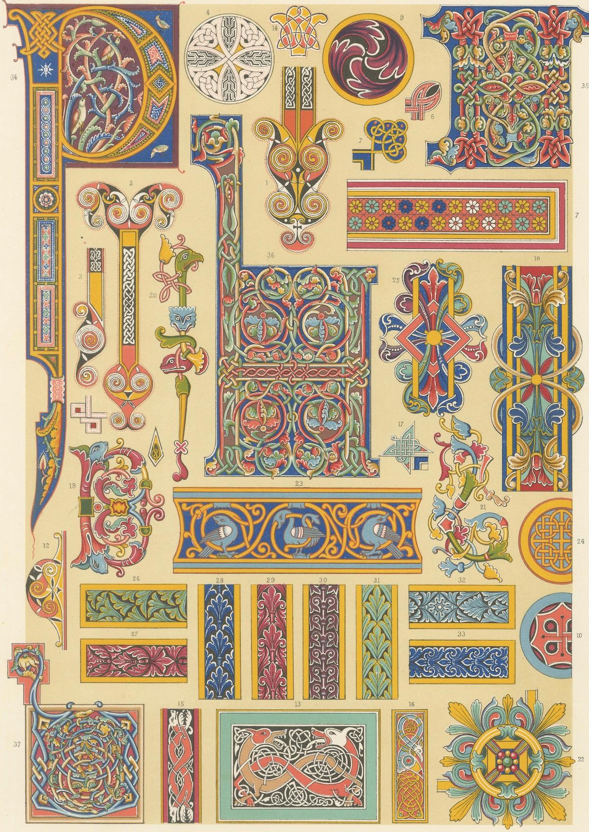 Papier Ornement celtique enluminé - Motifs décoratifs tirés de manuscrits anciens, c.I.C. en vente