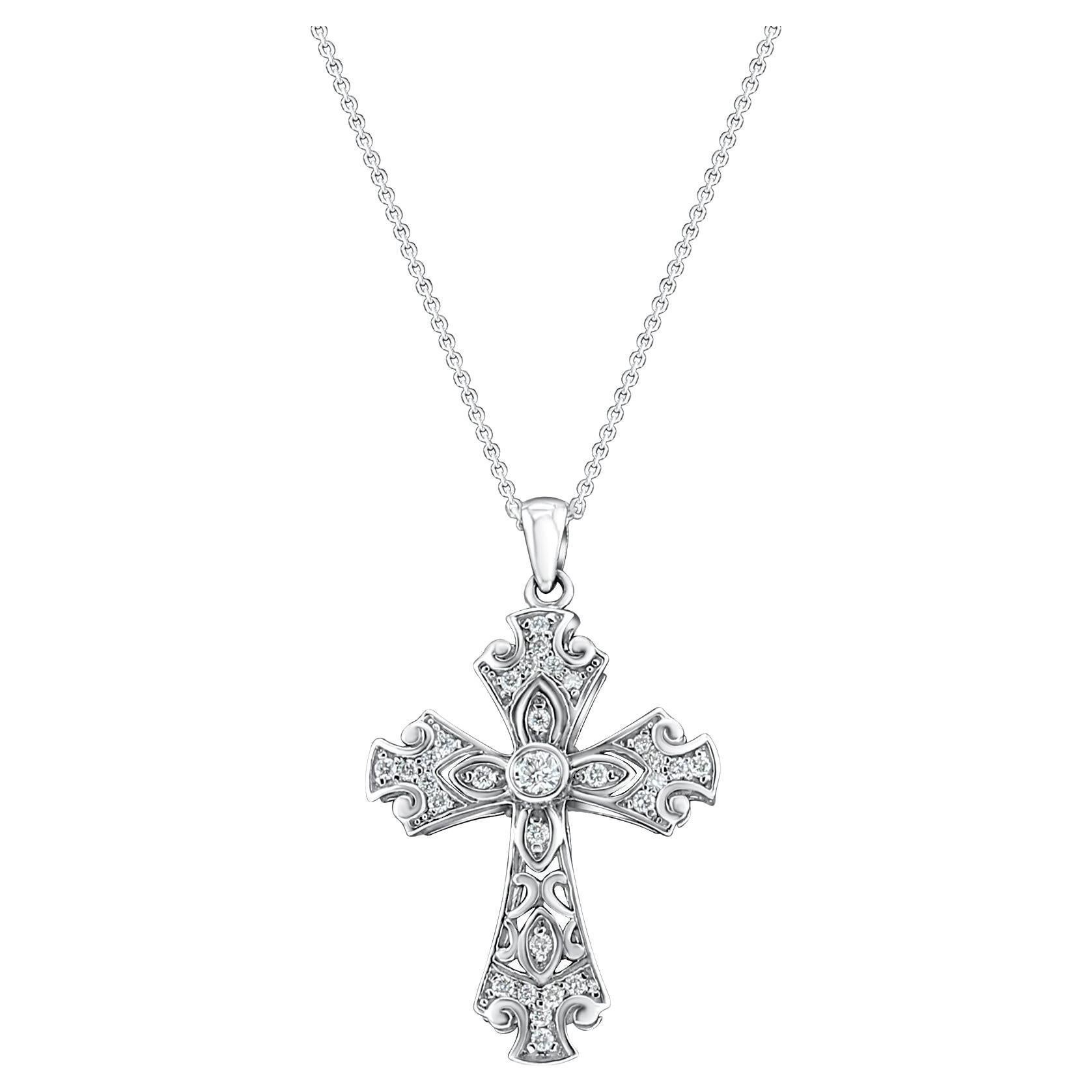 Celtic Irish Diamond Cross Pendant .39cttw 14k White Gold For Sale