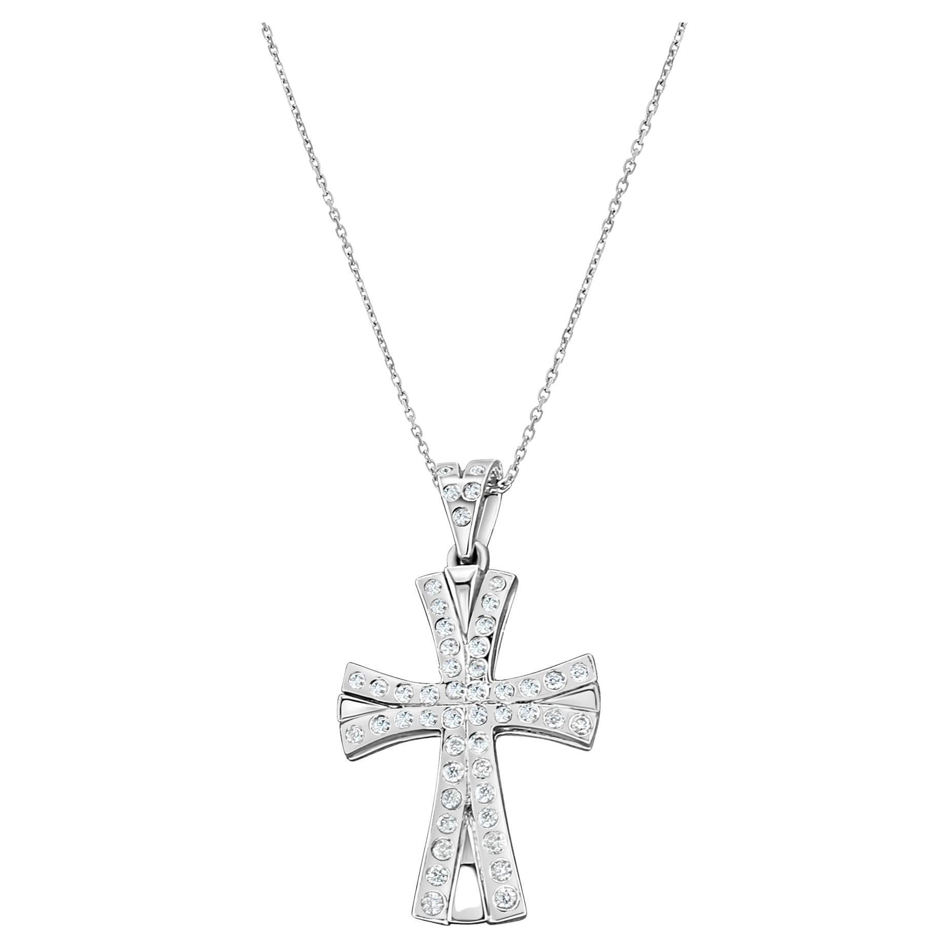 Celtic Irish Diamond Cross Pendant .84cttw 14k White Gold