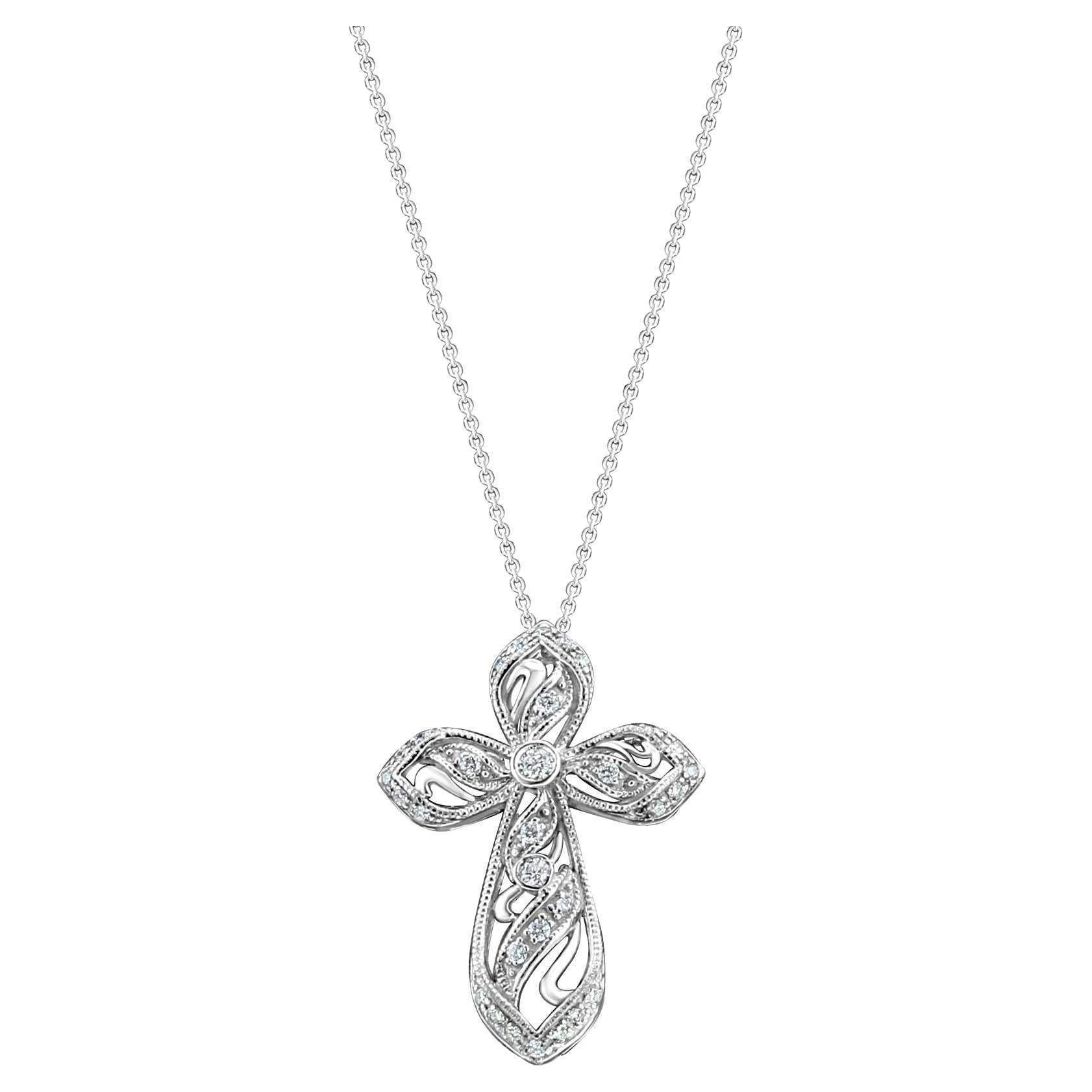 Celtic Irish Style Diamond Cross Pendant .50cttw 14k White Gold