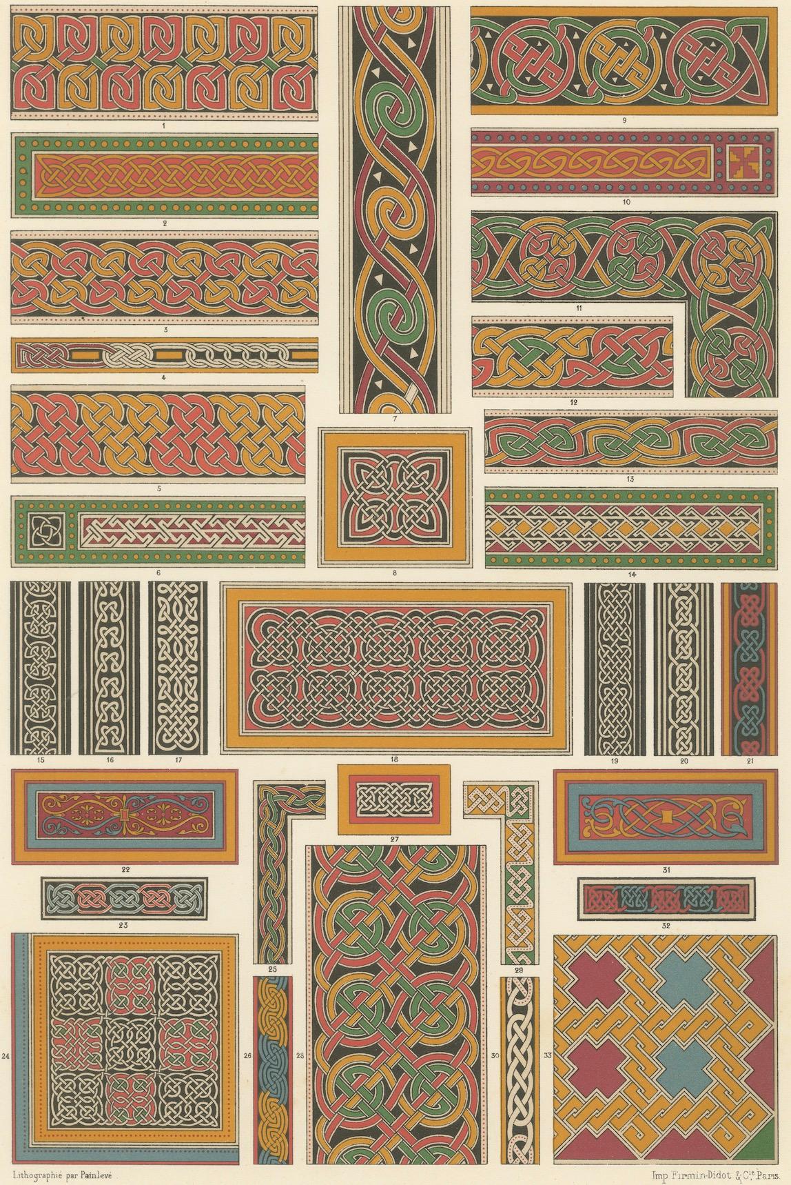 Nœuds et bordures celtiques - Impression ancienne de motifs d'entrelacs, c.1869 Bon état - En vente à Langweer, NL