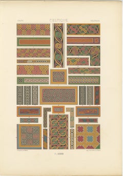 Nudos y bordes celtas - Impresión antigua de patrones de entrelazado, c.1869