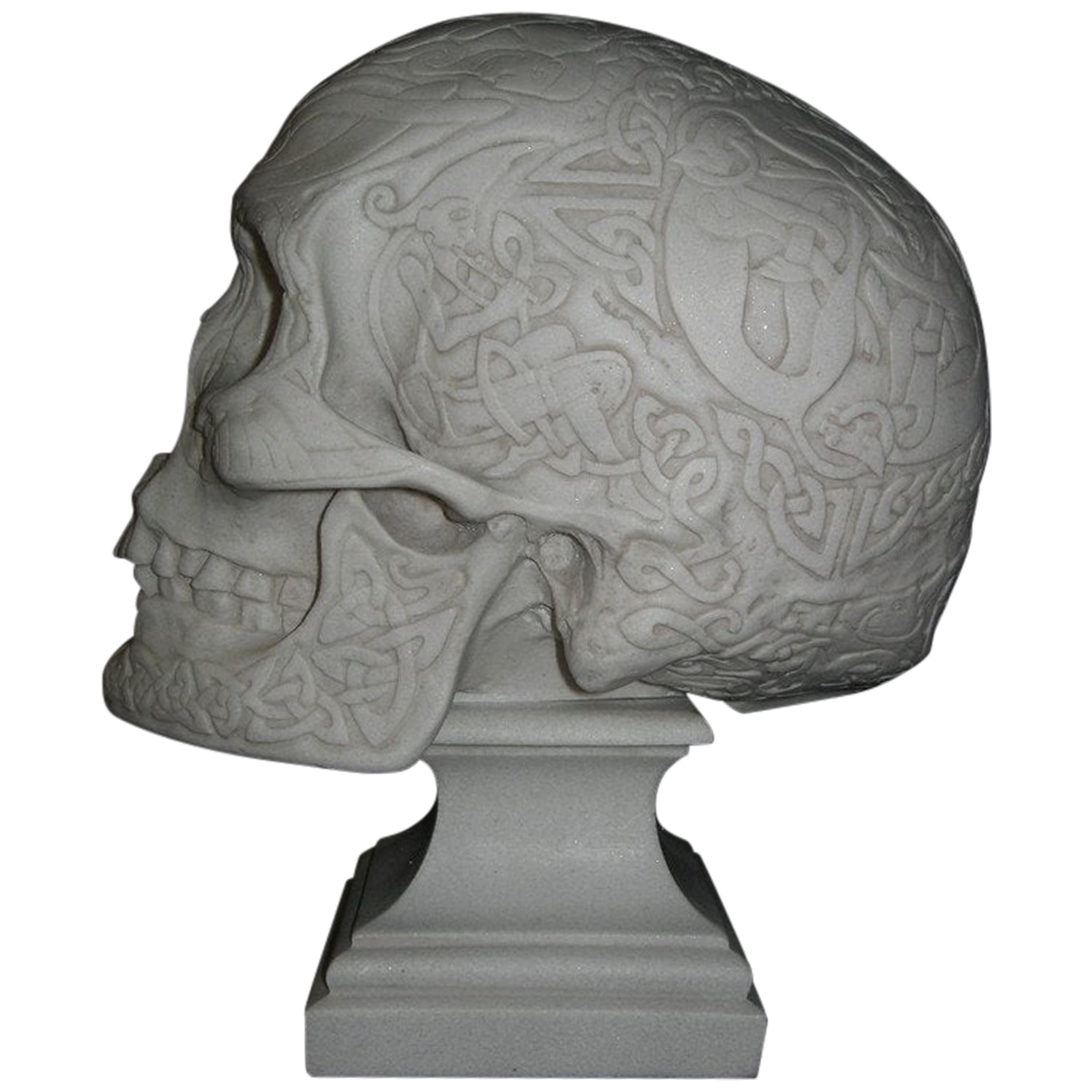 Celtic Knotwork Skull Marble Sculpture, 20th Century For Sale