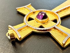 Celtic Style Gold Plated Silver Vintage Cross with Amethyst