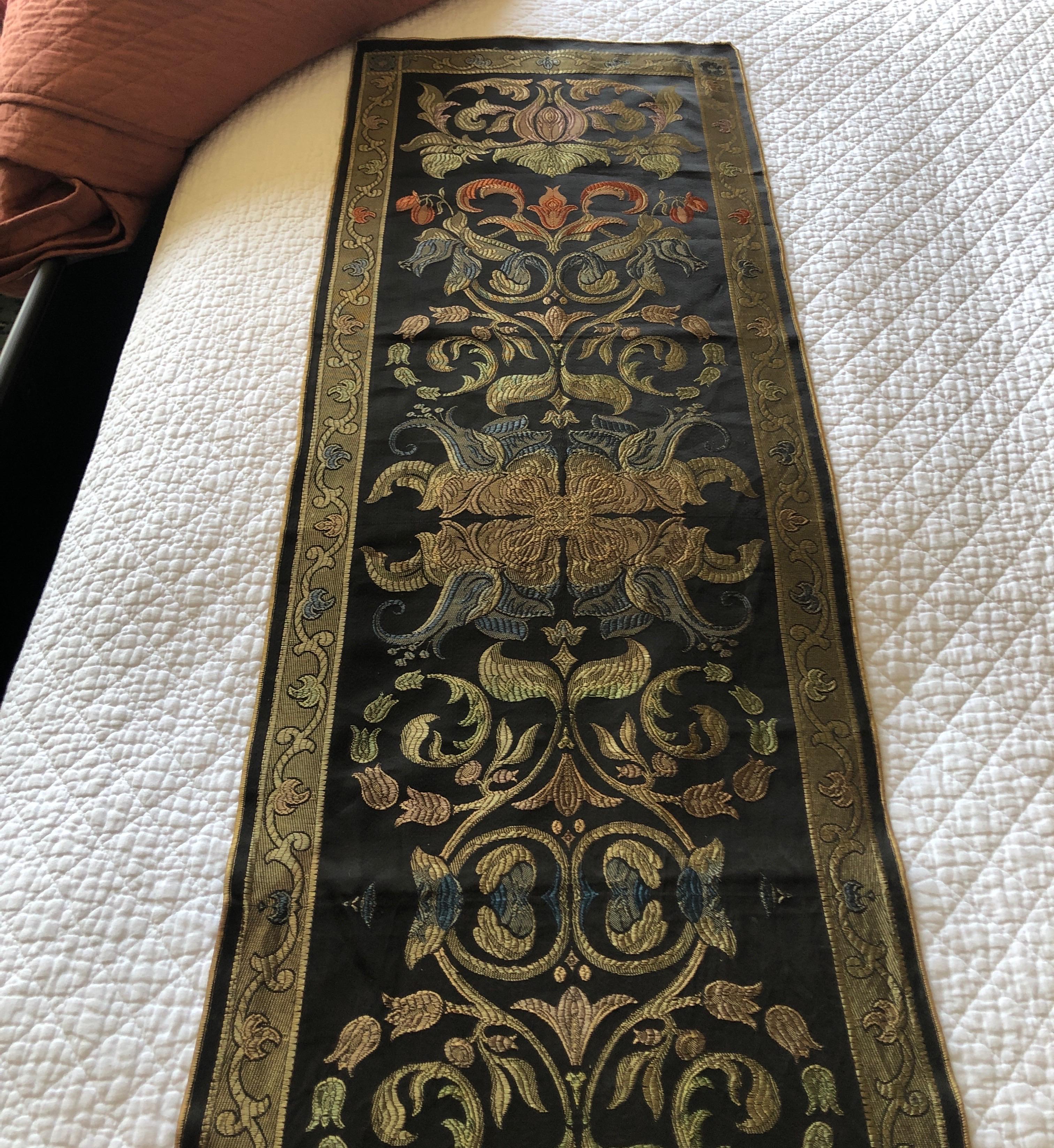 Bohemian Celtic Style Woven Gold and Green Table Runner