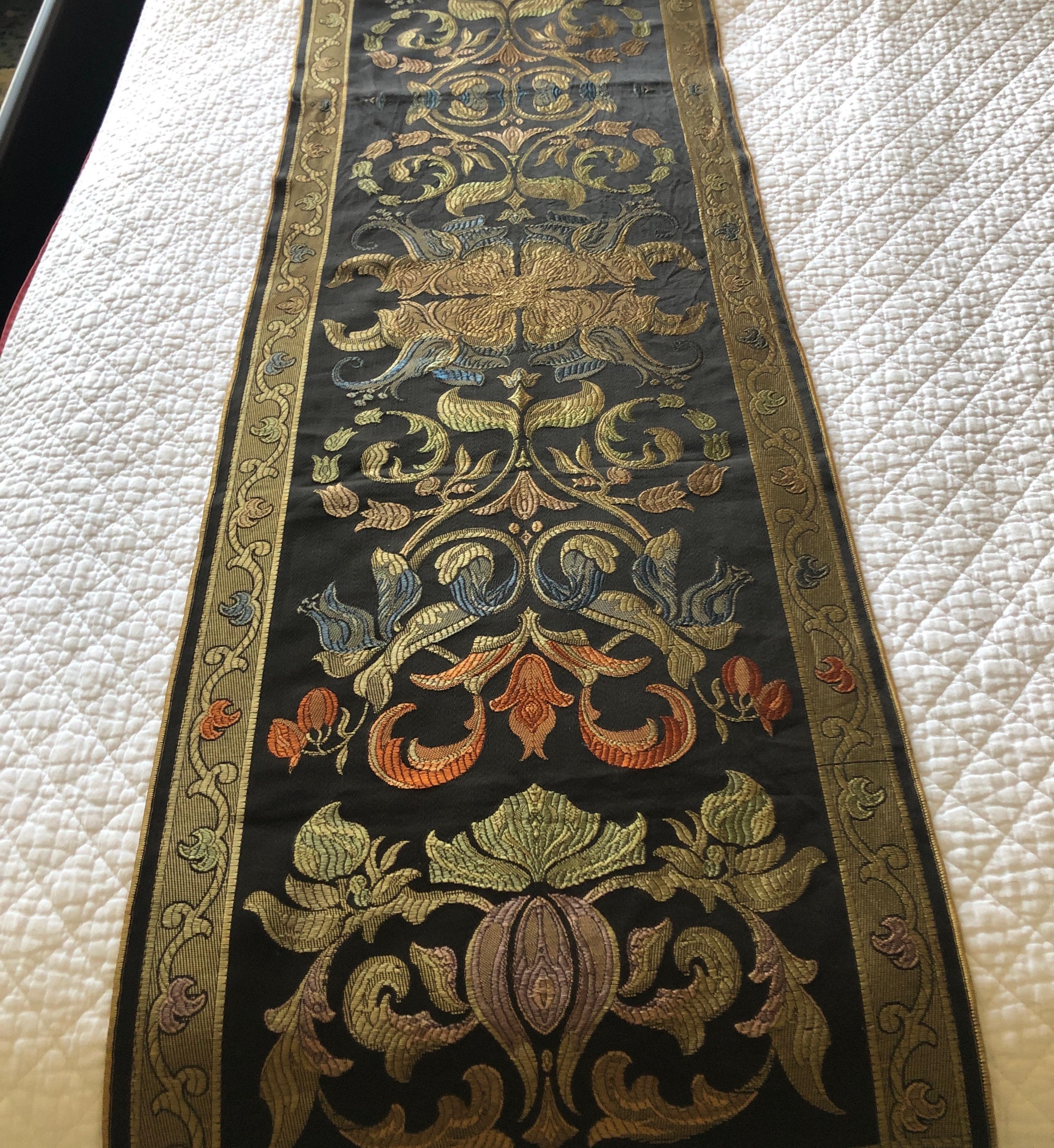 French Celtic Style Woven Gold and Green Table Runner