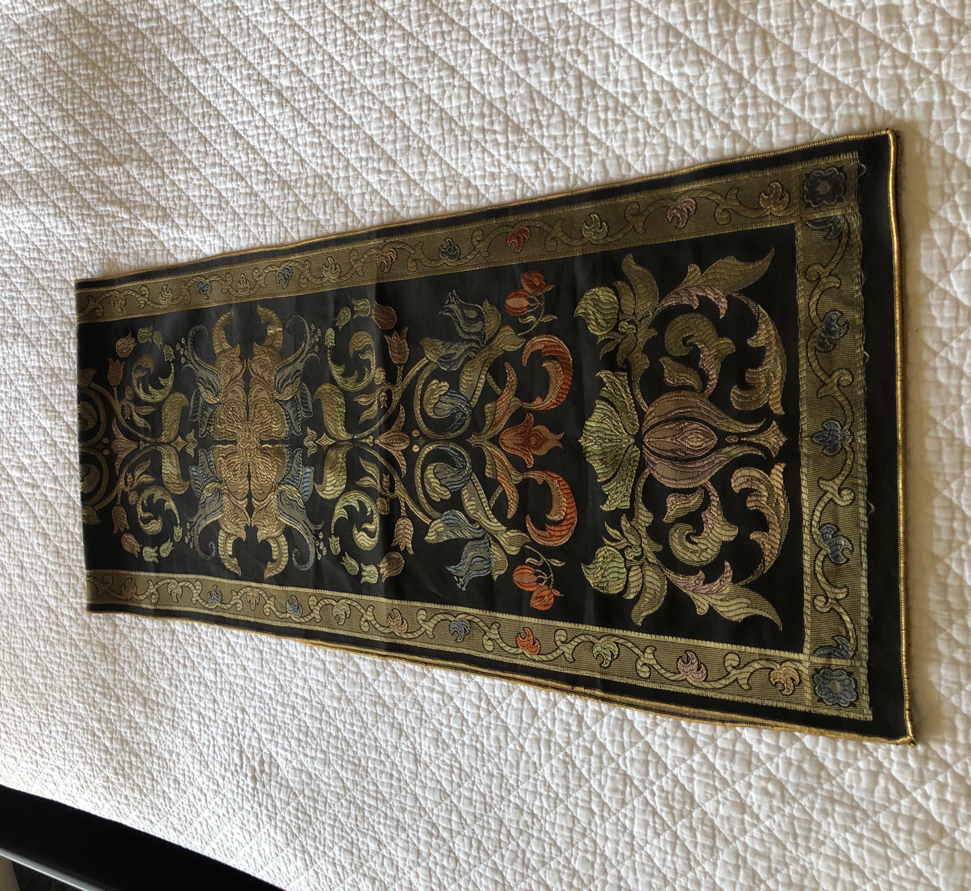 Machine-Made Celtic Style Woven Gold and Green Table Runner