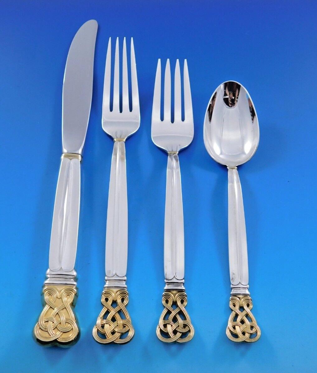 20th Century Celtic Weave Gold by Towle Sterling Silver Flatware Set 8 Service 40 pcs Irish For Sale
