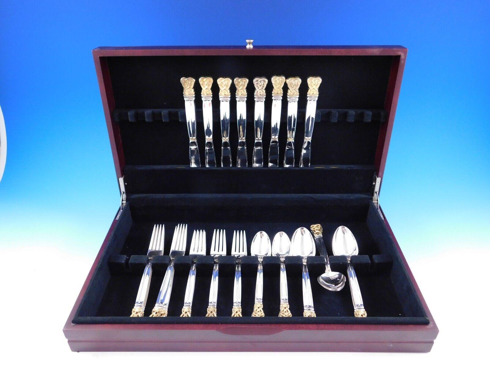 Celtic Weave Gold by Towle Sterling Silver Flatware Set 8 Service 40 pcs Irish For Sale 2