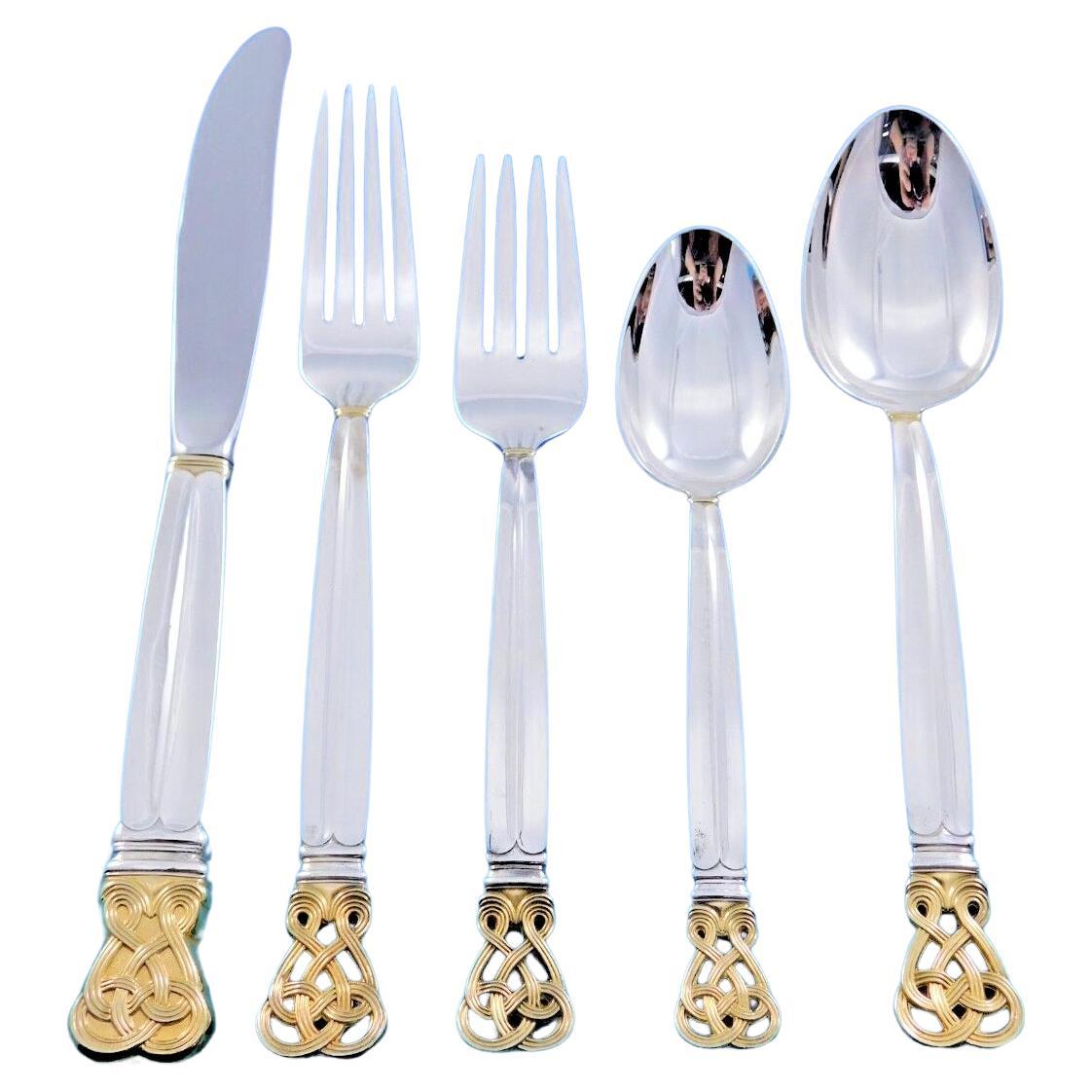 Celtic Weave Gold by Towle Sterling Silver Flatware Set 8 Service 40 pcs Irish For Sale