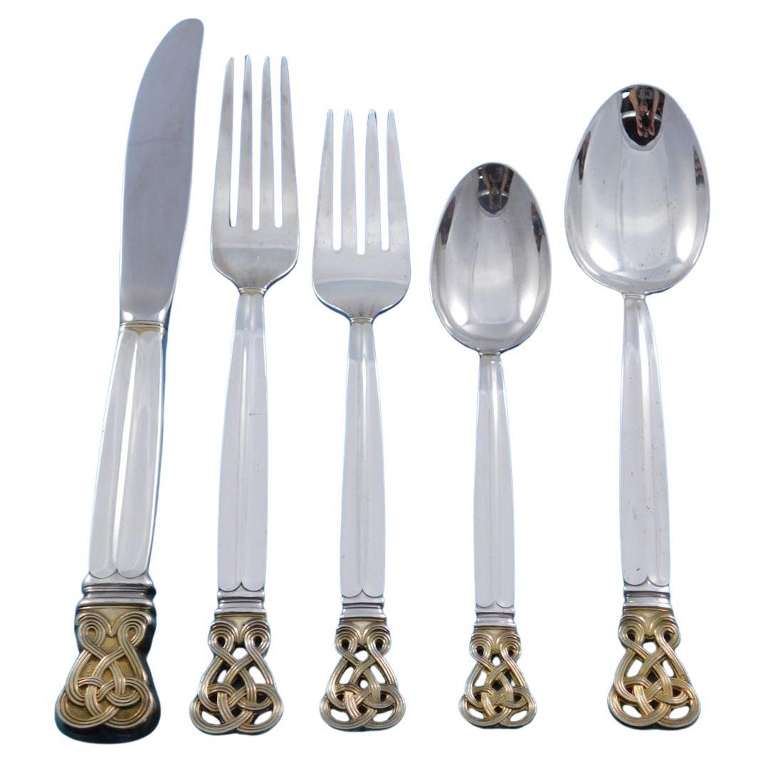Celtic Weave Gold by Towle Sterling Silver Flatware Set for 12 Service 65 pieces For Sale