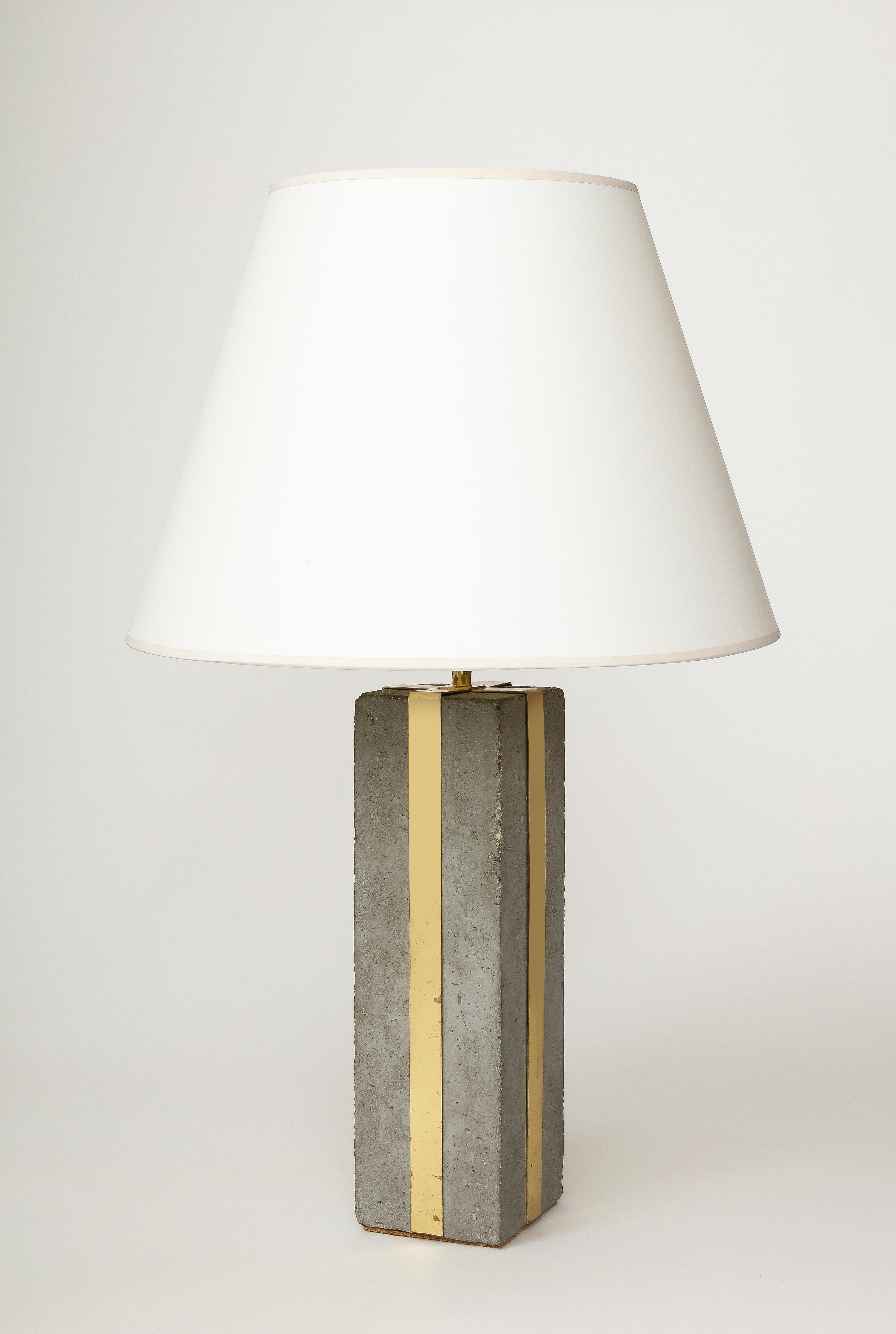 American Cement and Patinated Brass Table Lamp, United States, c. 1980 For Sale