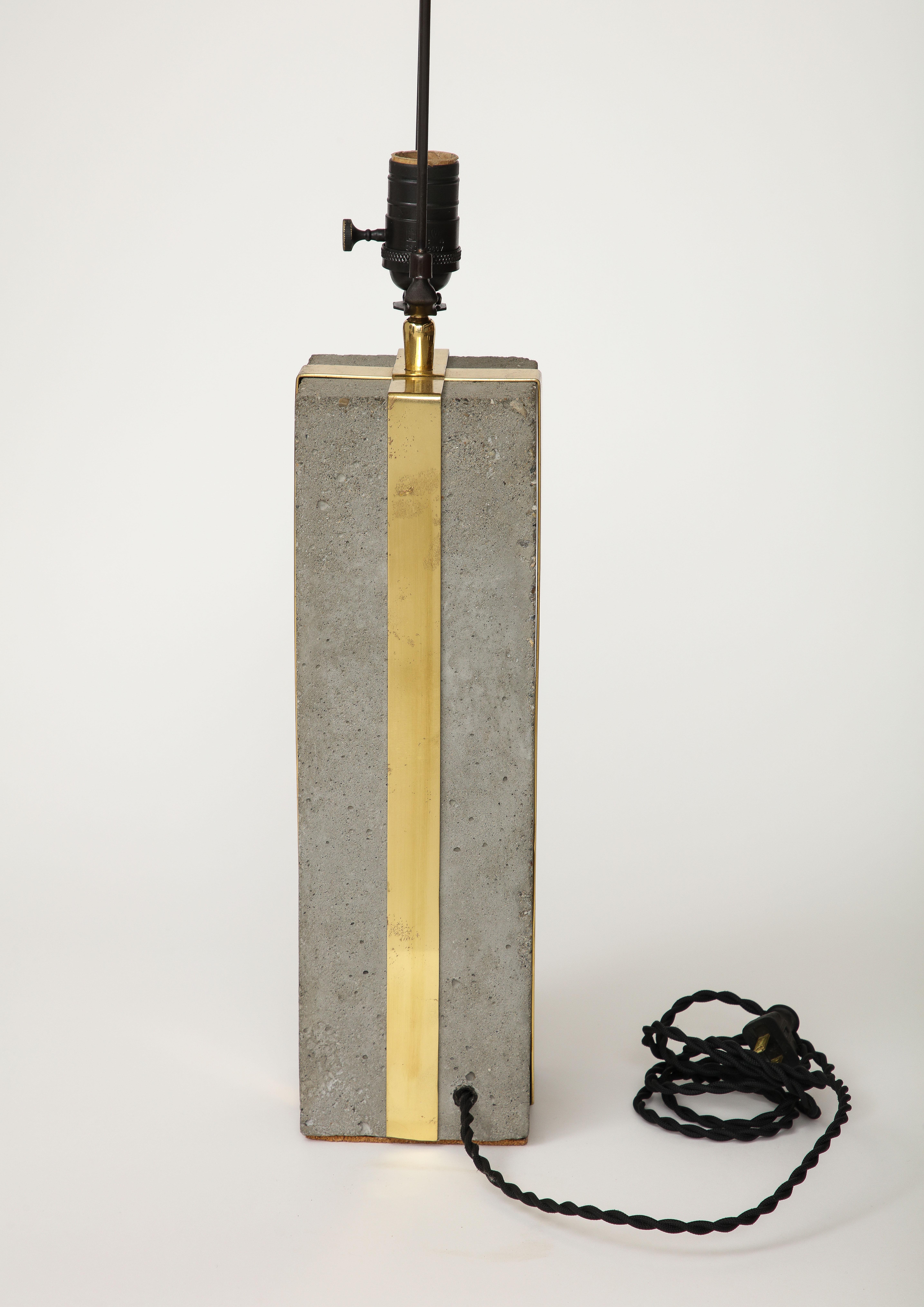 Cement and Patinated Brass Table Lamp, United States, c. 1980 For Sale 1