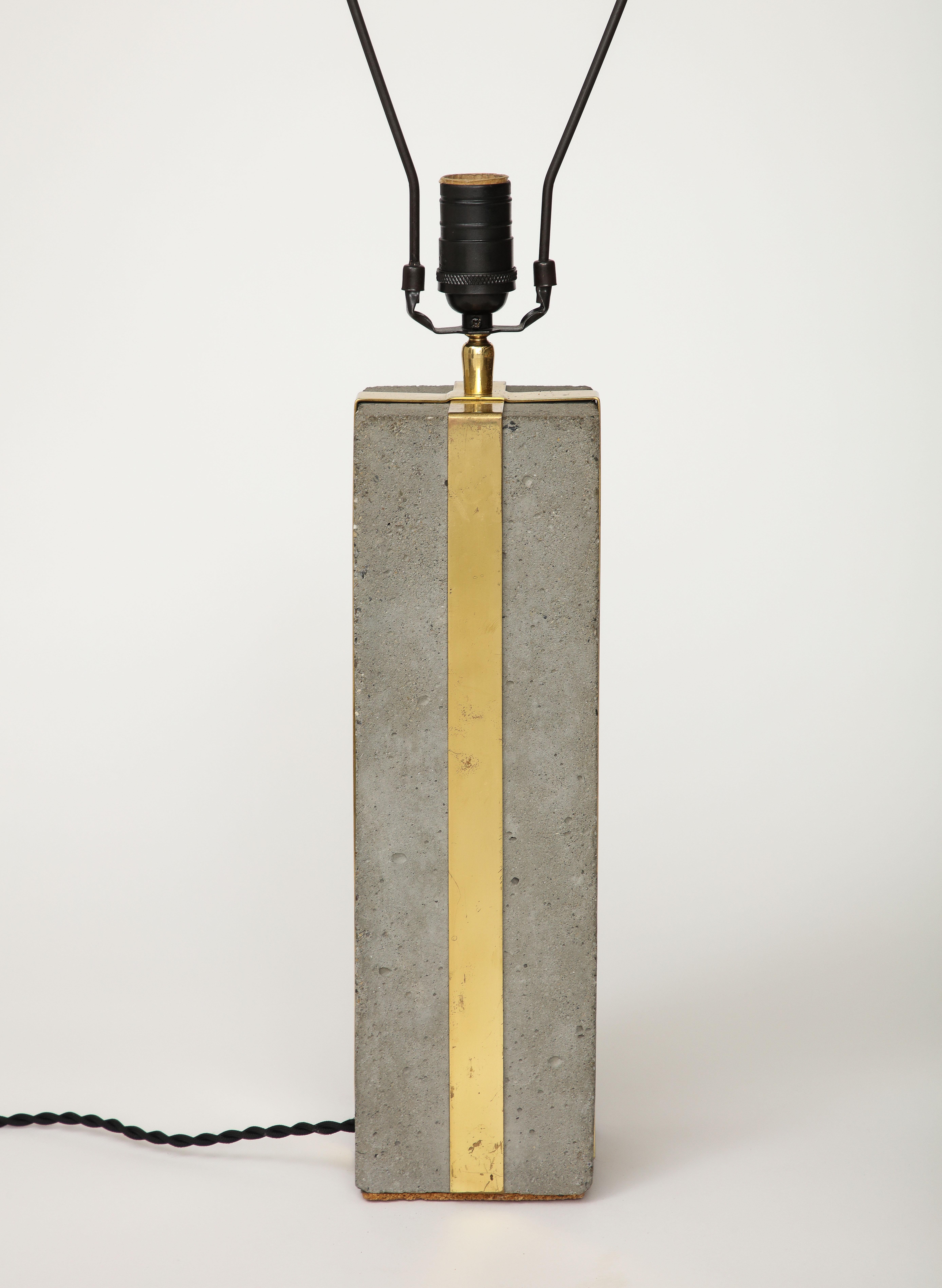 Cement and Patinated Brass Table Lamp, United States, c. 1980 For Sale 2