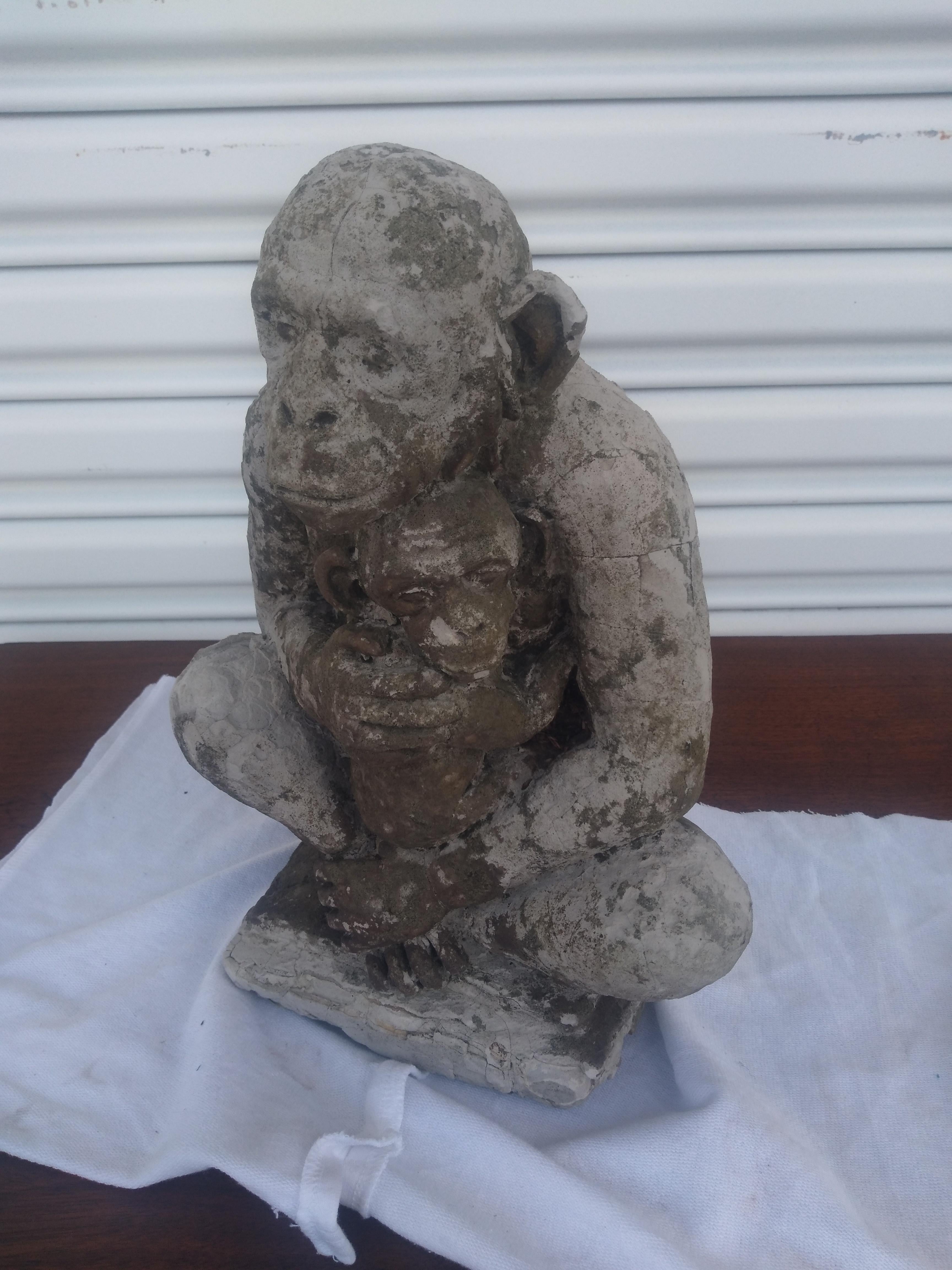 20th Century Cement Cast Monkey carrying child For Sale