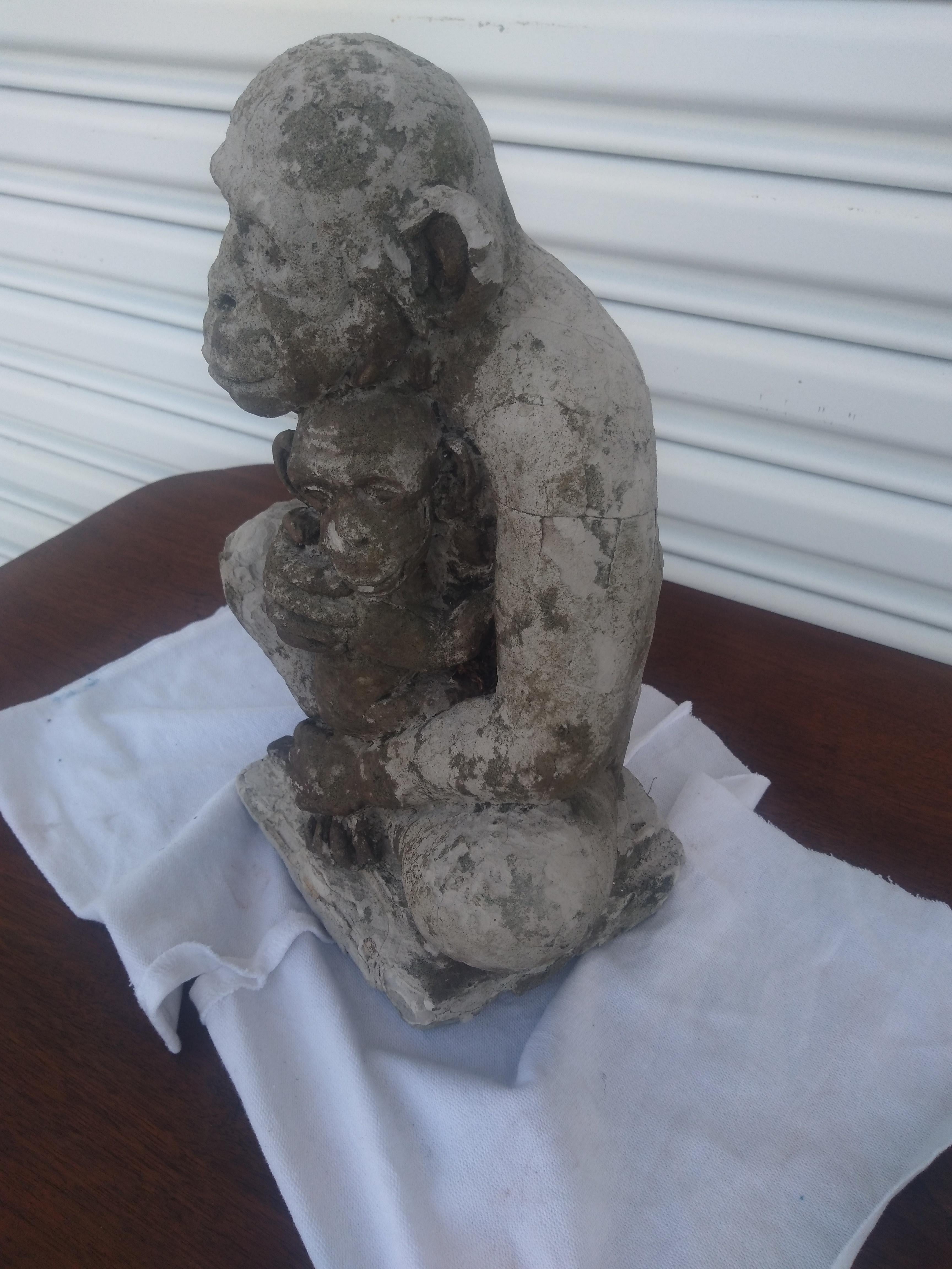Cement Cast Monkey carrying child For Sale 1