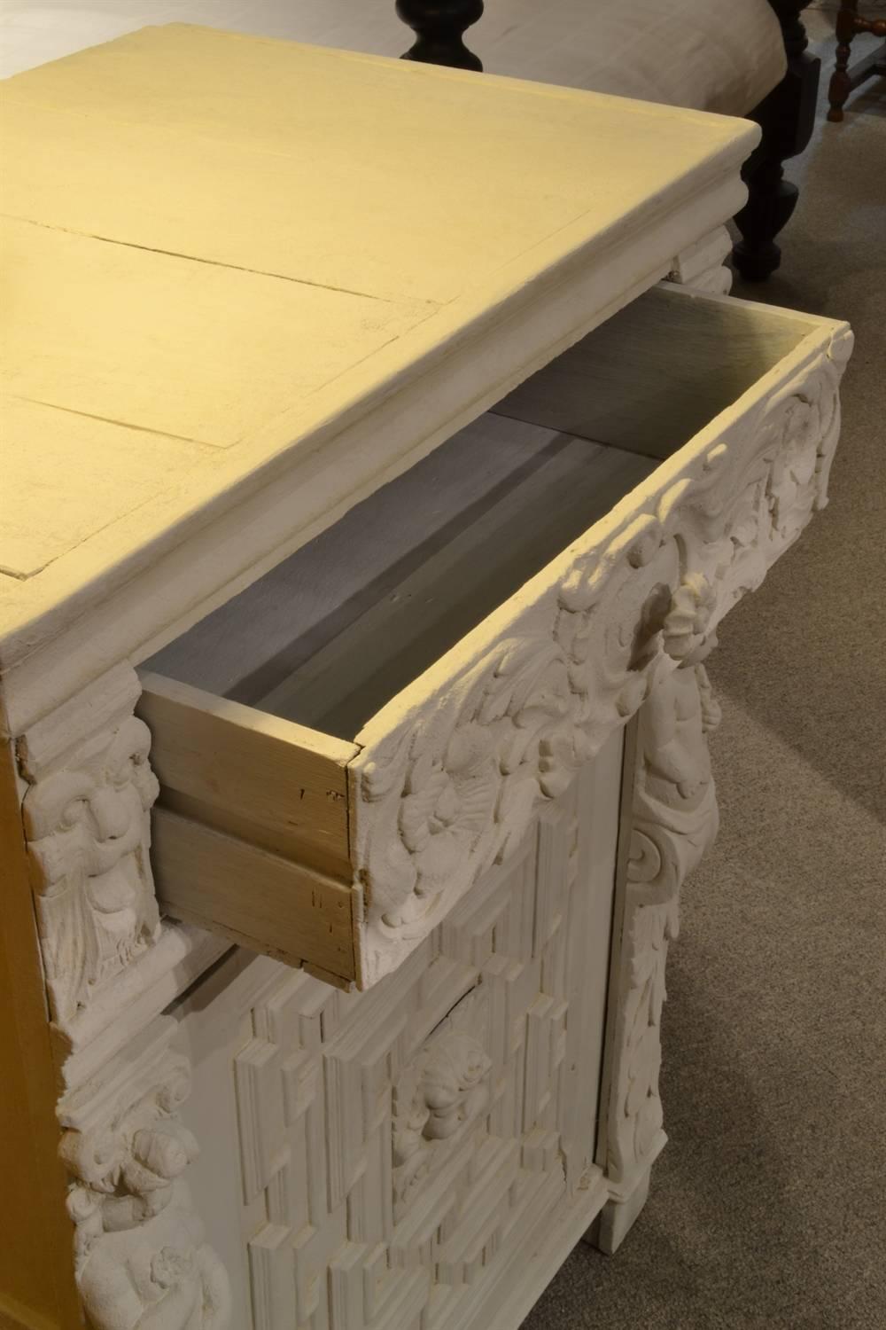 Oak Cement Encrusted Renaissance Style Cabinet For Sale