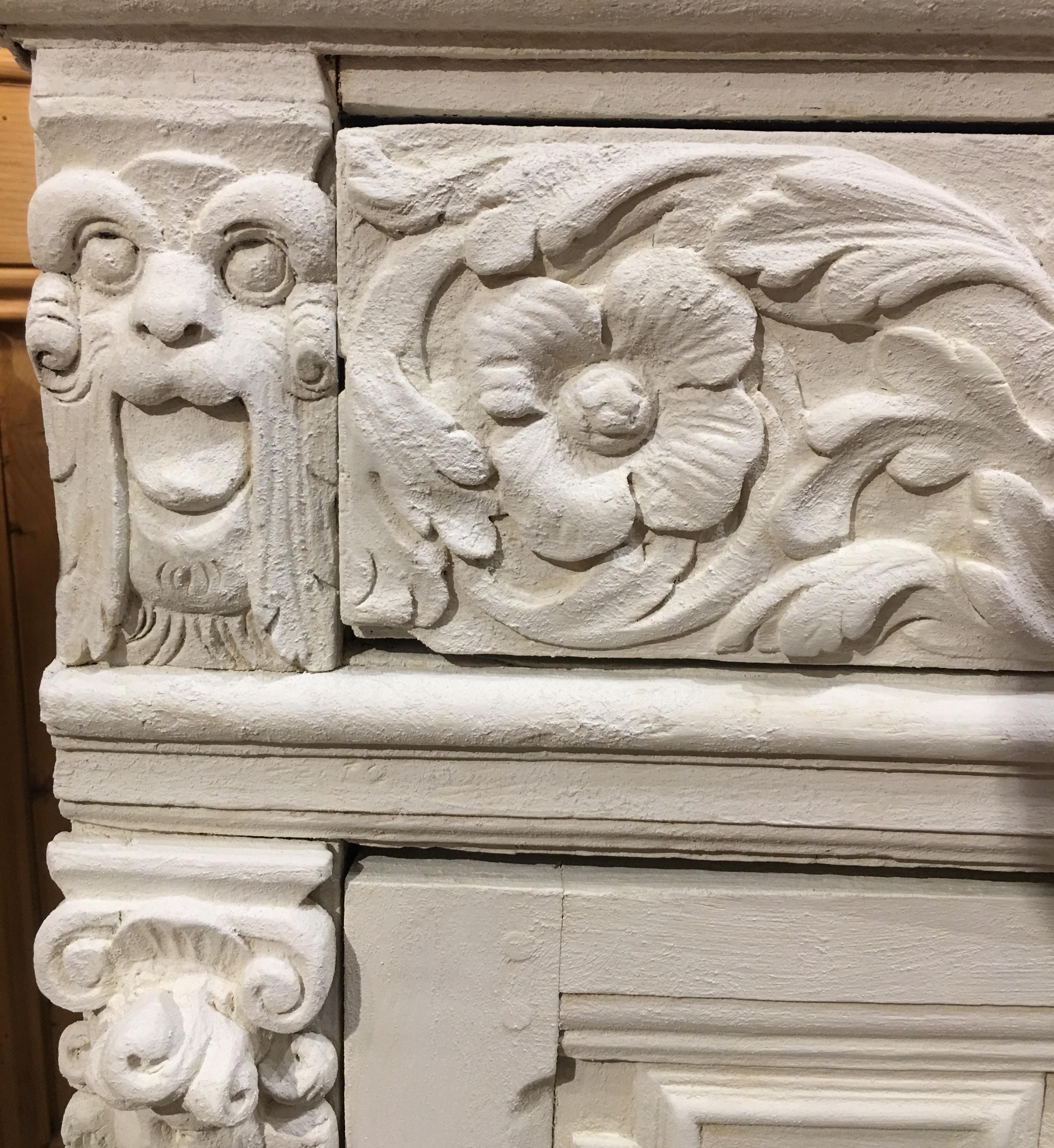 Carved Cement Encrusted Renaissance Style Cabinet For Sale