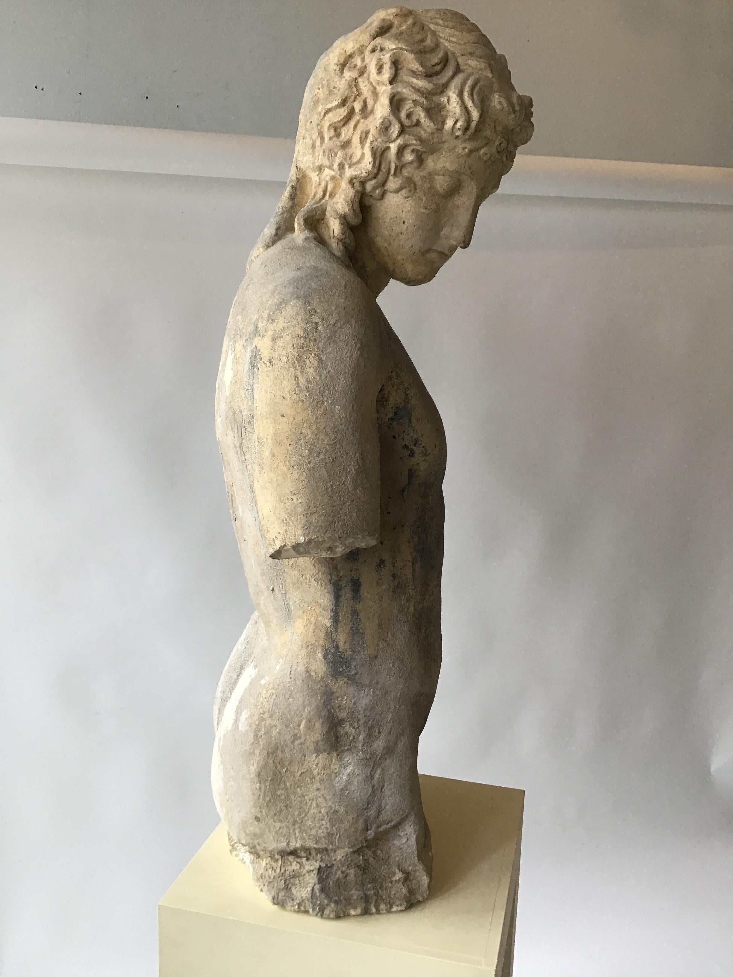 Cement Figure of Roman Male on Wood Pedestal 1