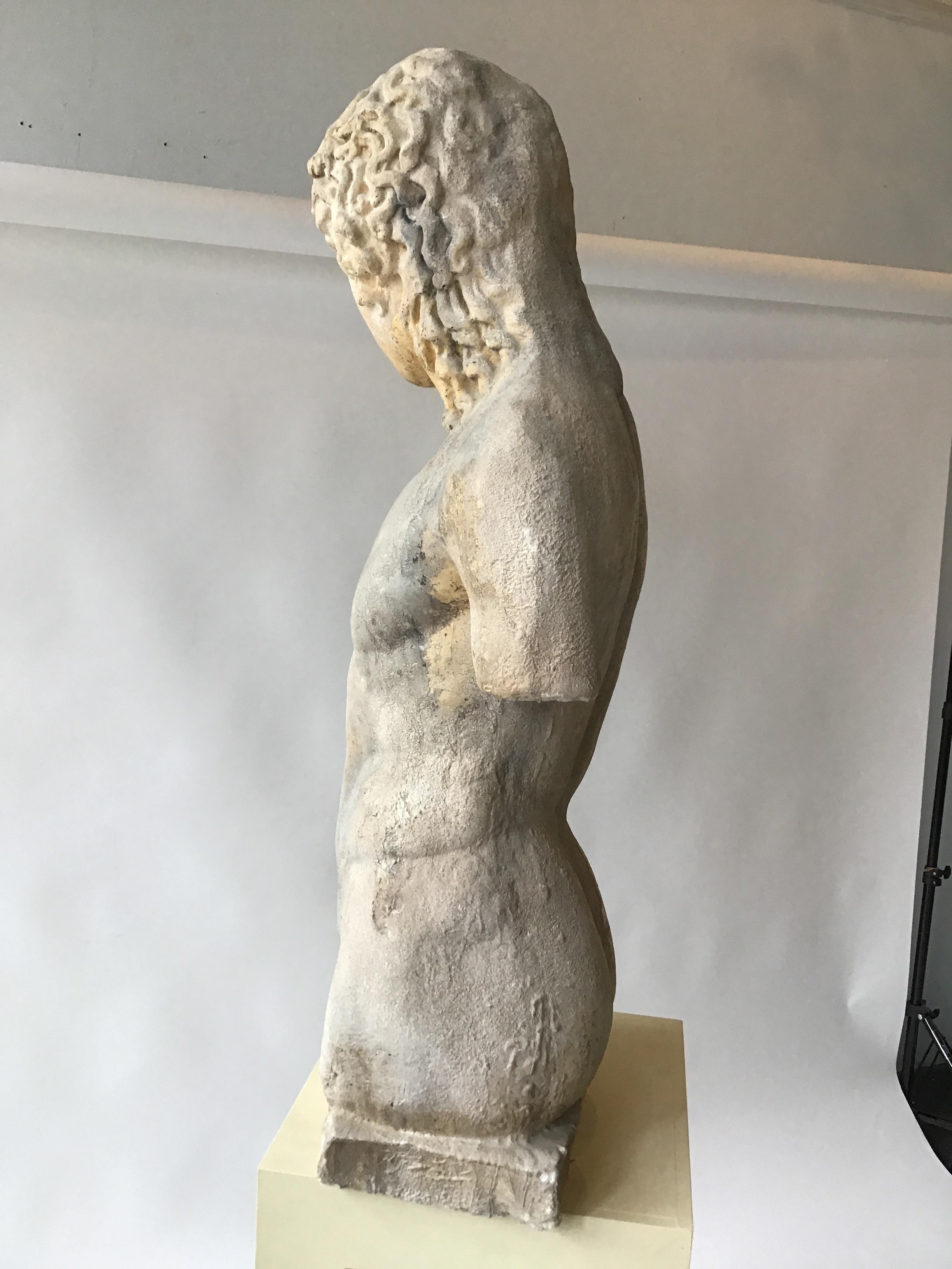 Cement Figure of Roman Male on Wood Pedestal 2