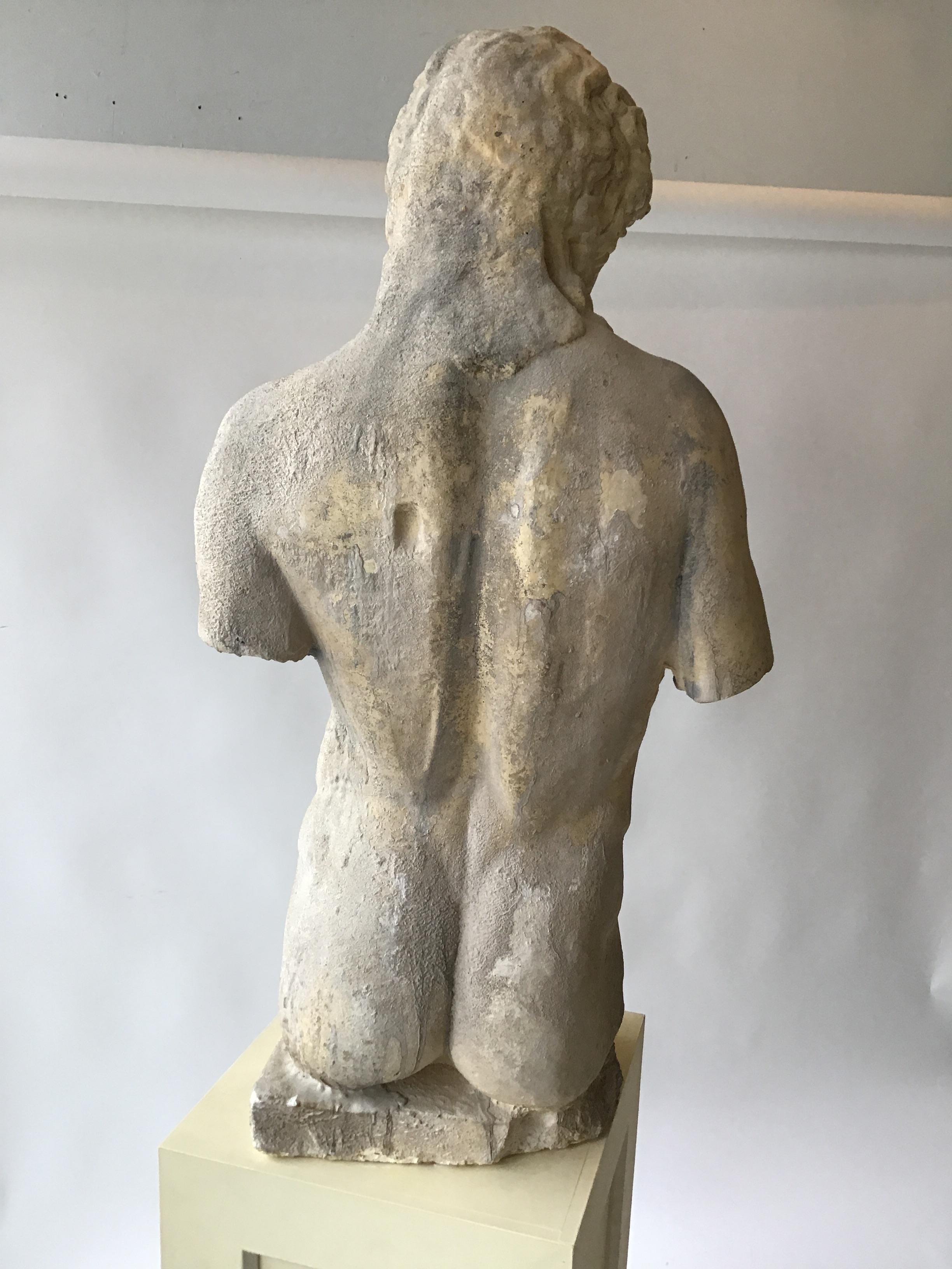Cement Figure of Roman Male on Wood Pedestal 3