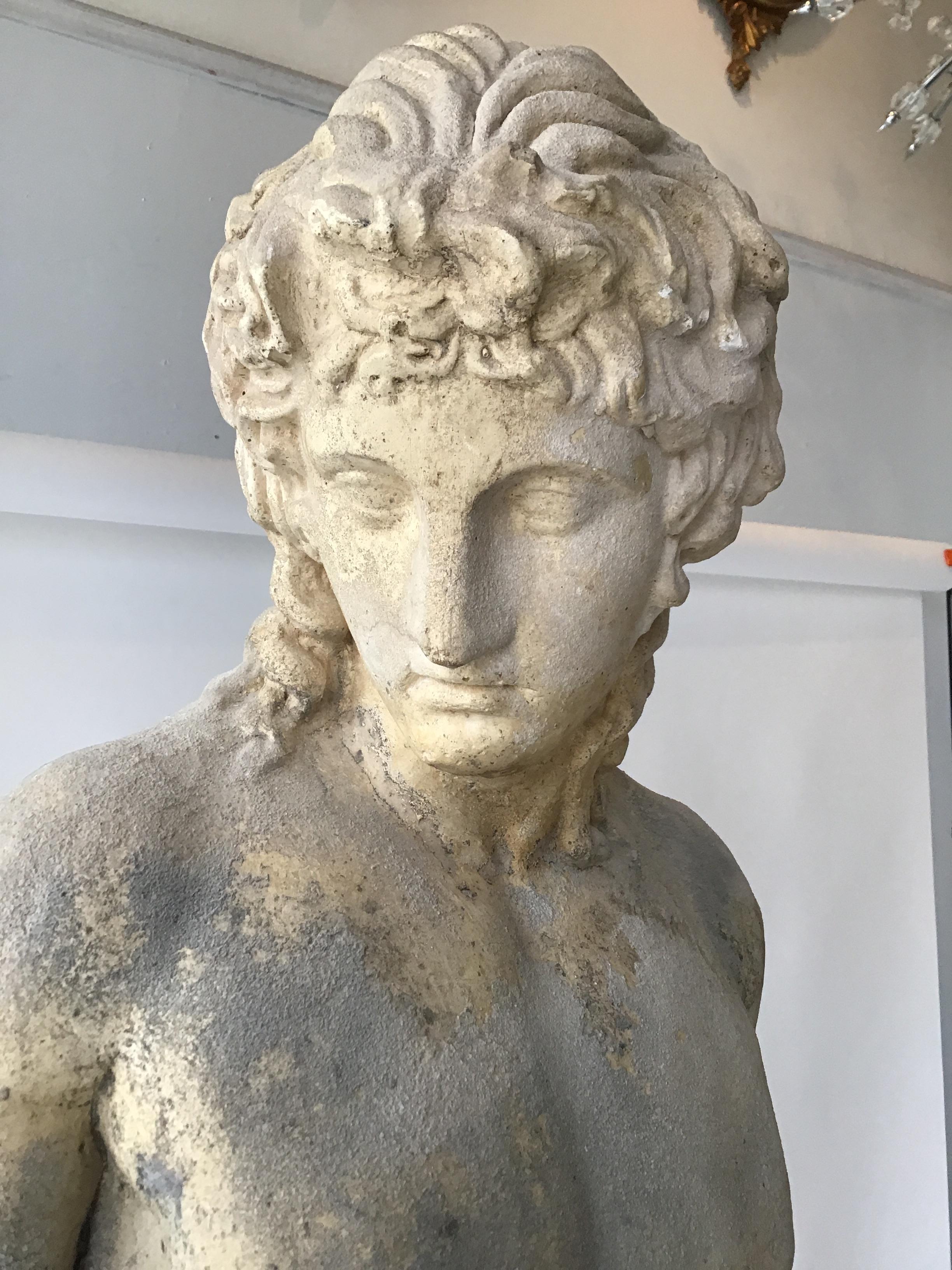 Cement Figure of Roman Male on Wood Pedestal 4