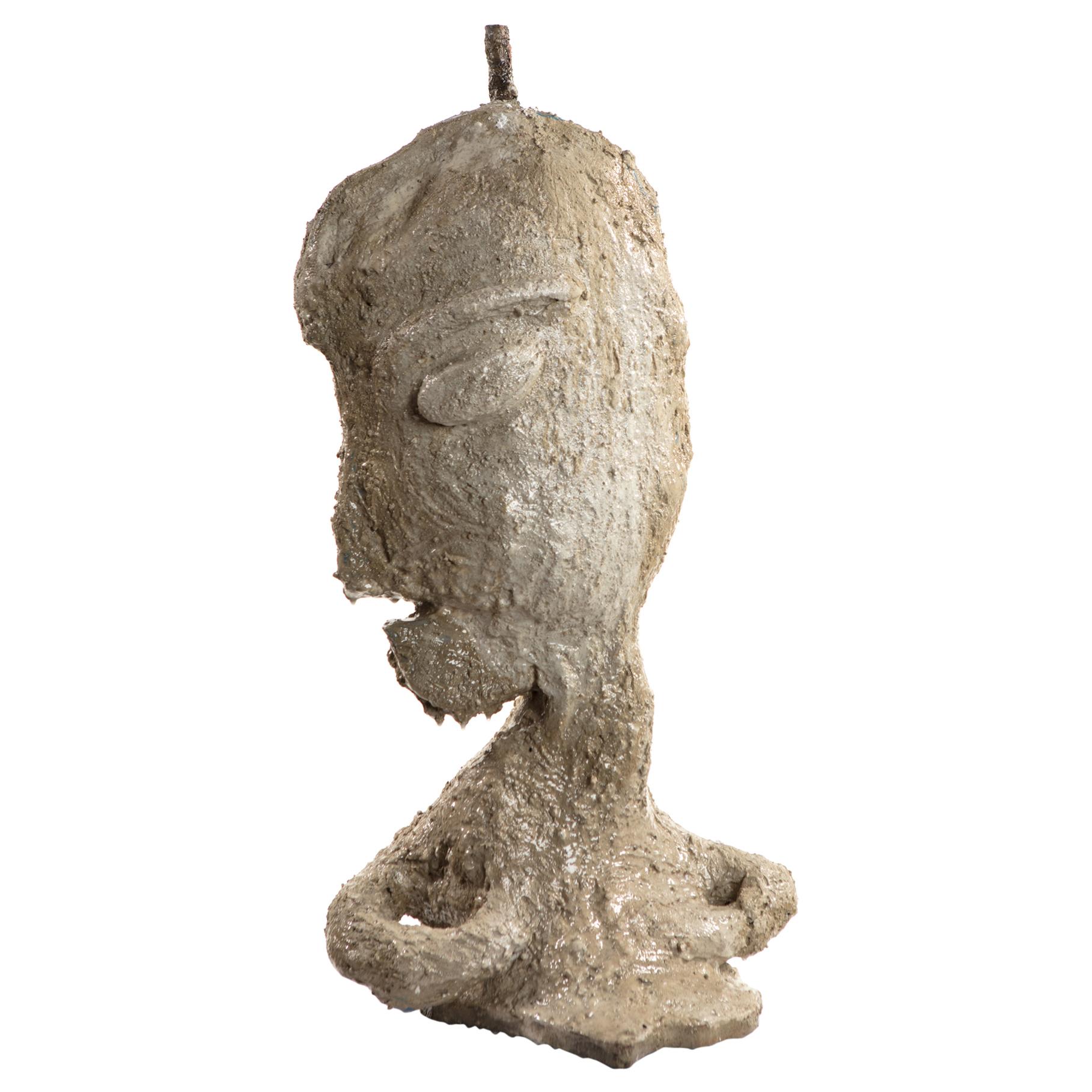 Cement Gray Sculptural Figure Face, 21st Century by Mattia Biagi For Sale