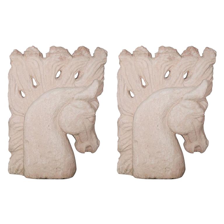 Cement Horse Heads Sculptures