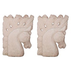 Vintage Cement Horse Heads Sculptures