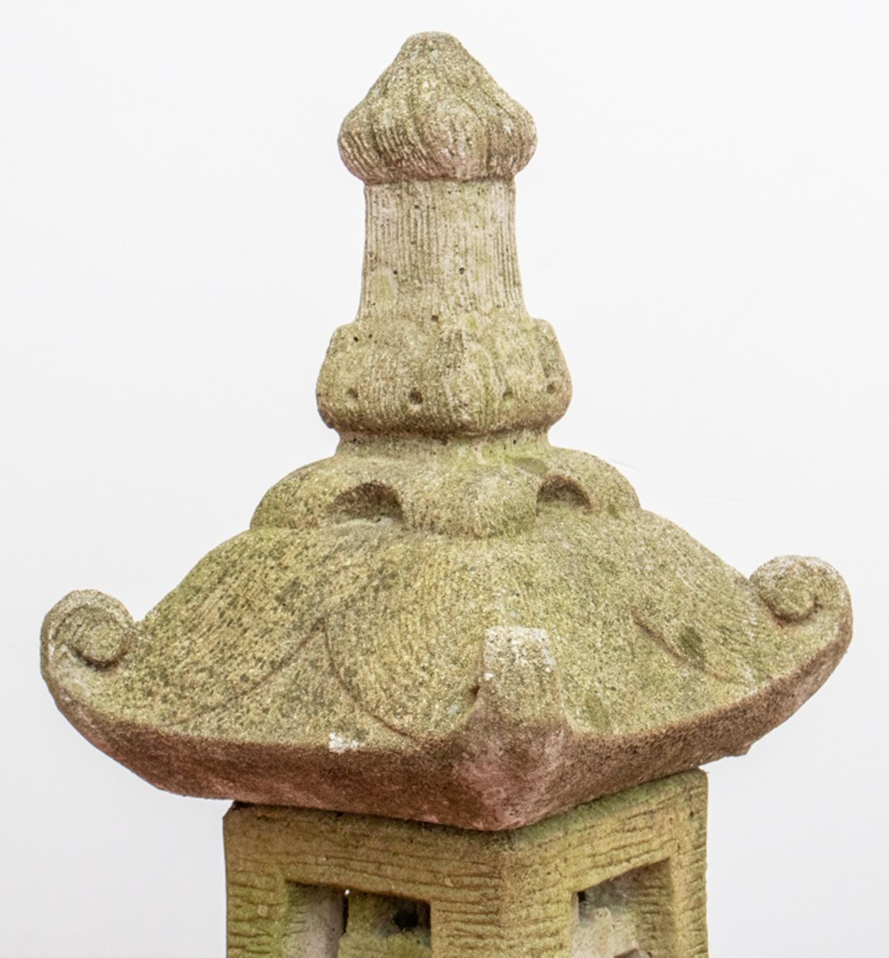 Folk Art Cement Pagoda Garden Ornament For Sale